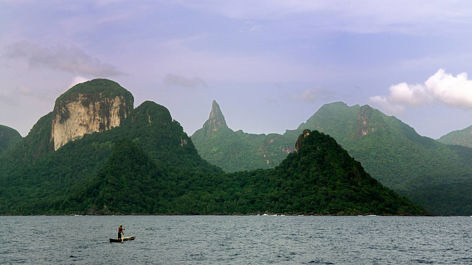 Sao Tome And Principe, lone fisherman, small boat, HD Desktop Wallpaper