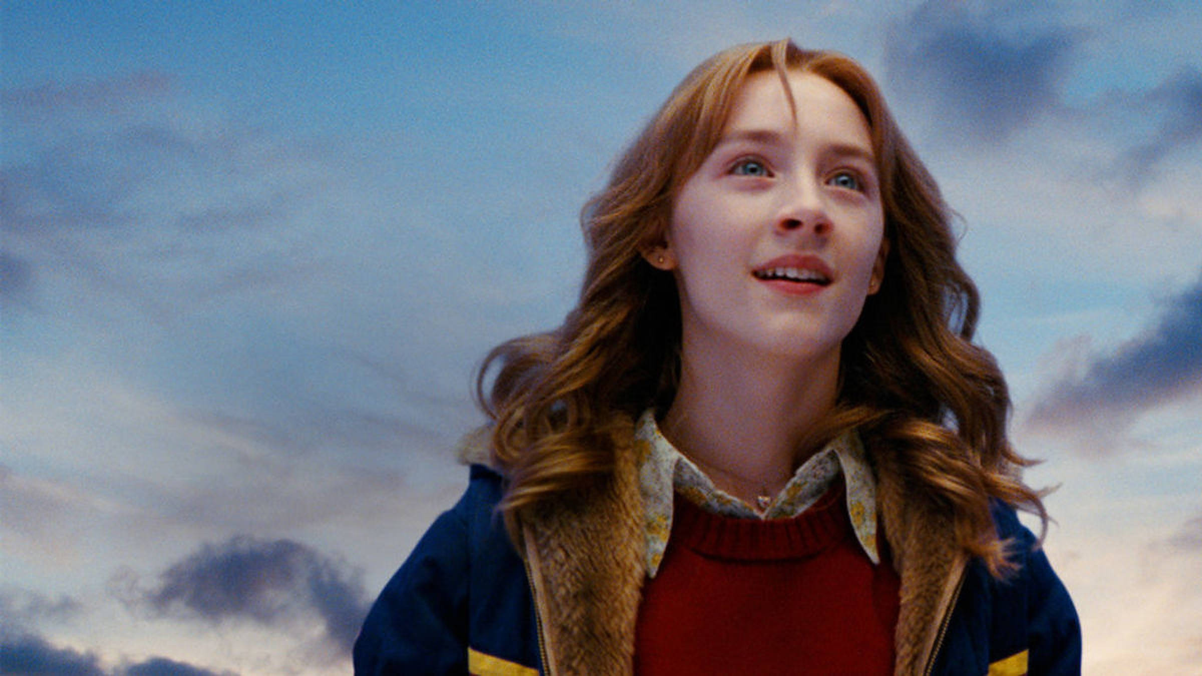 Saoirse Ronan, red hair, blue sky, Full HD Desktop Wallpaper