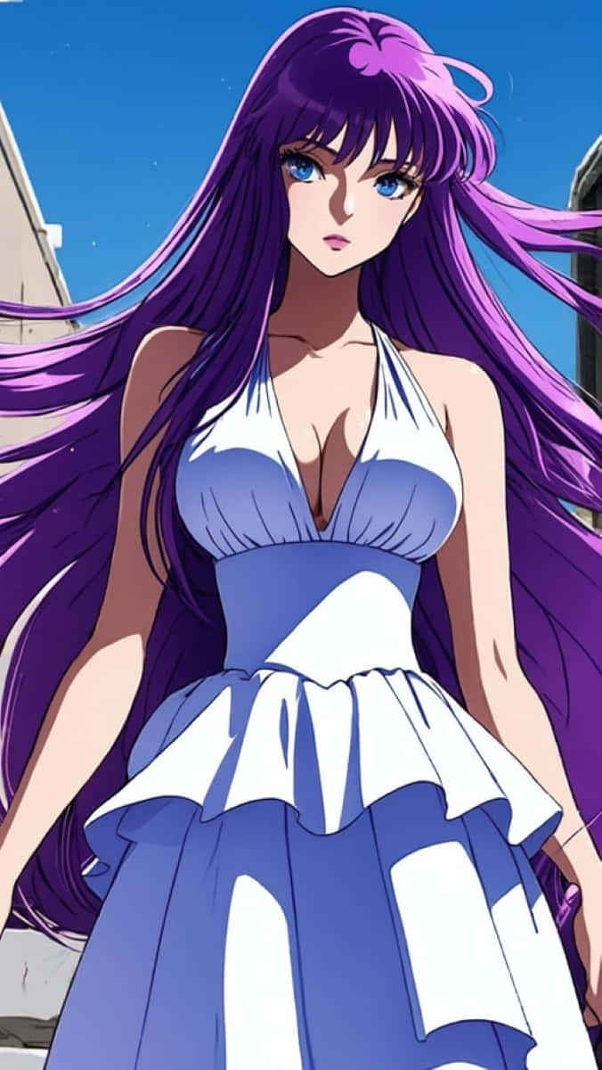 Saori Kido, purple hair, blue eyes, SD Phone Wallpaper