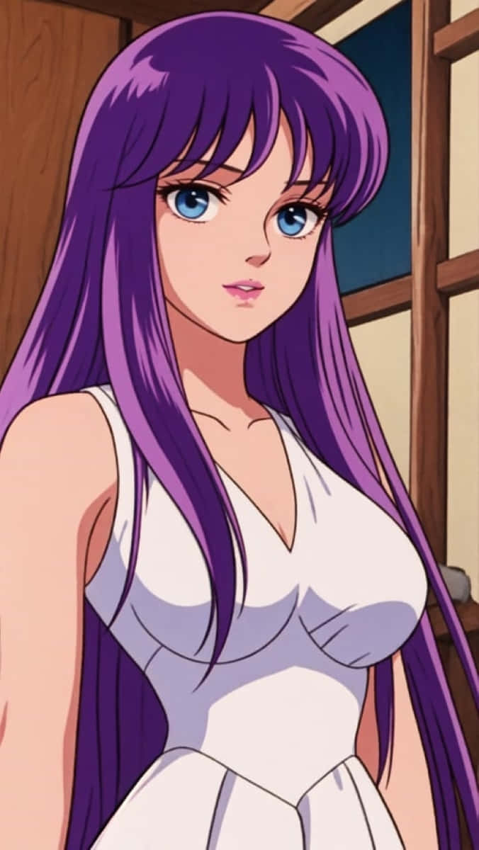 Saori Kido, anime girl, long purple hair, SD Phone Wallpaper