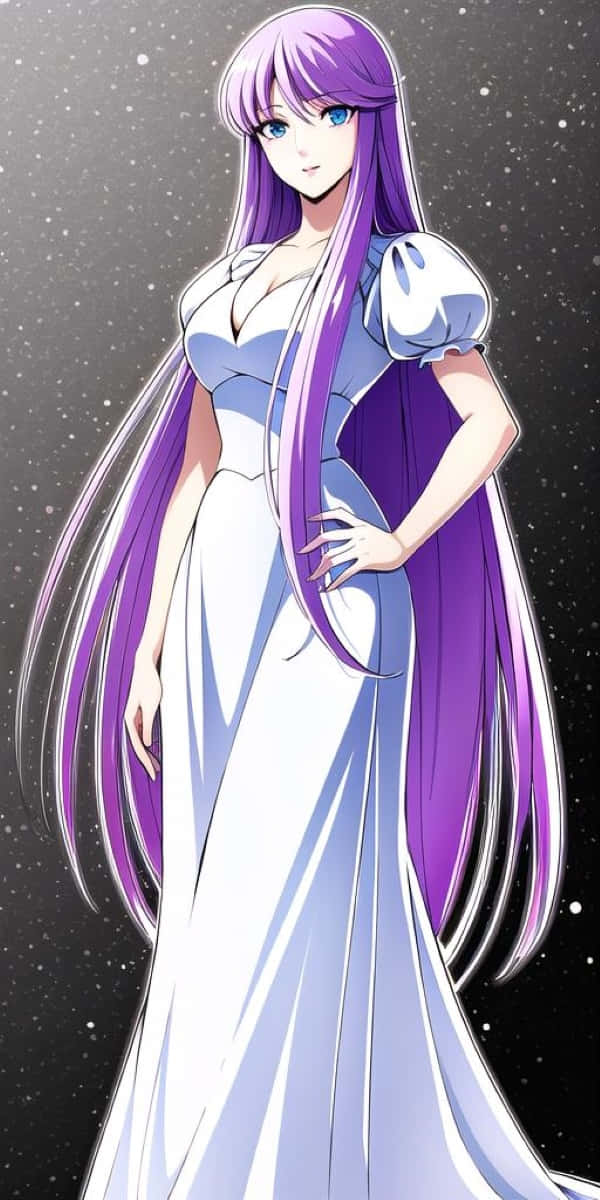 Saori Kido, long flowing purple hair, blue eyes, SD Phone Wallpaper