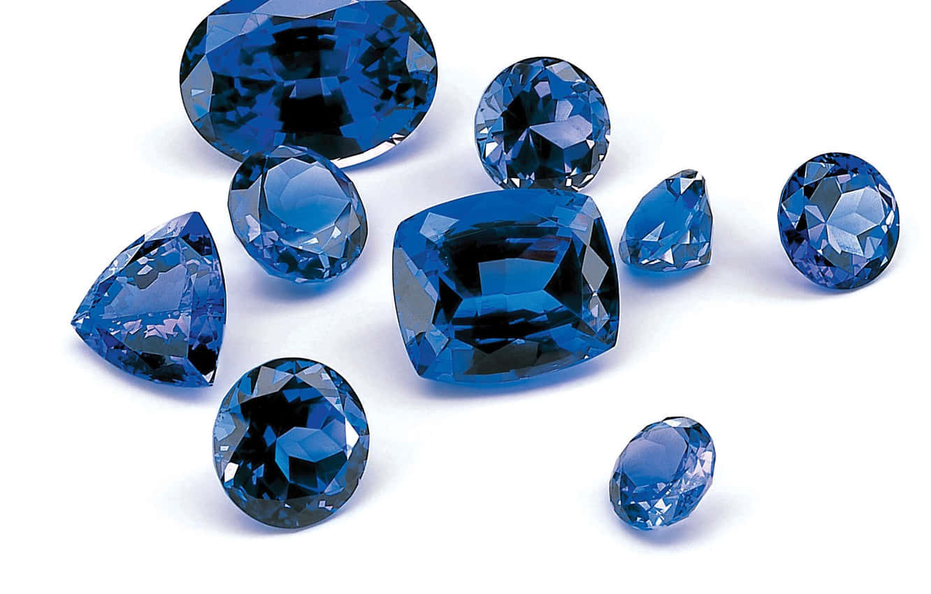 Sapphire Blue, faceted blue gemstones, stark white background, HD Desktop Wallpaper