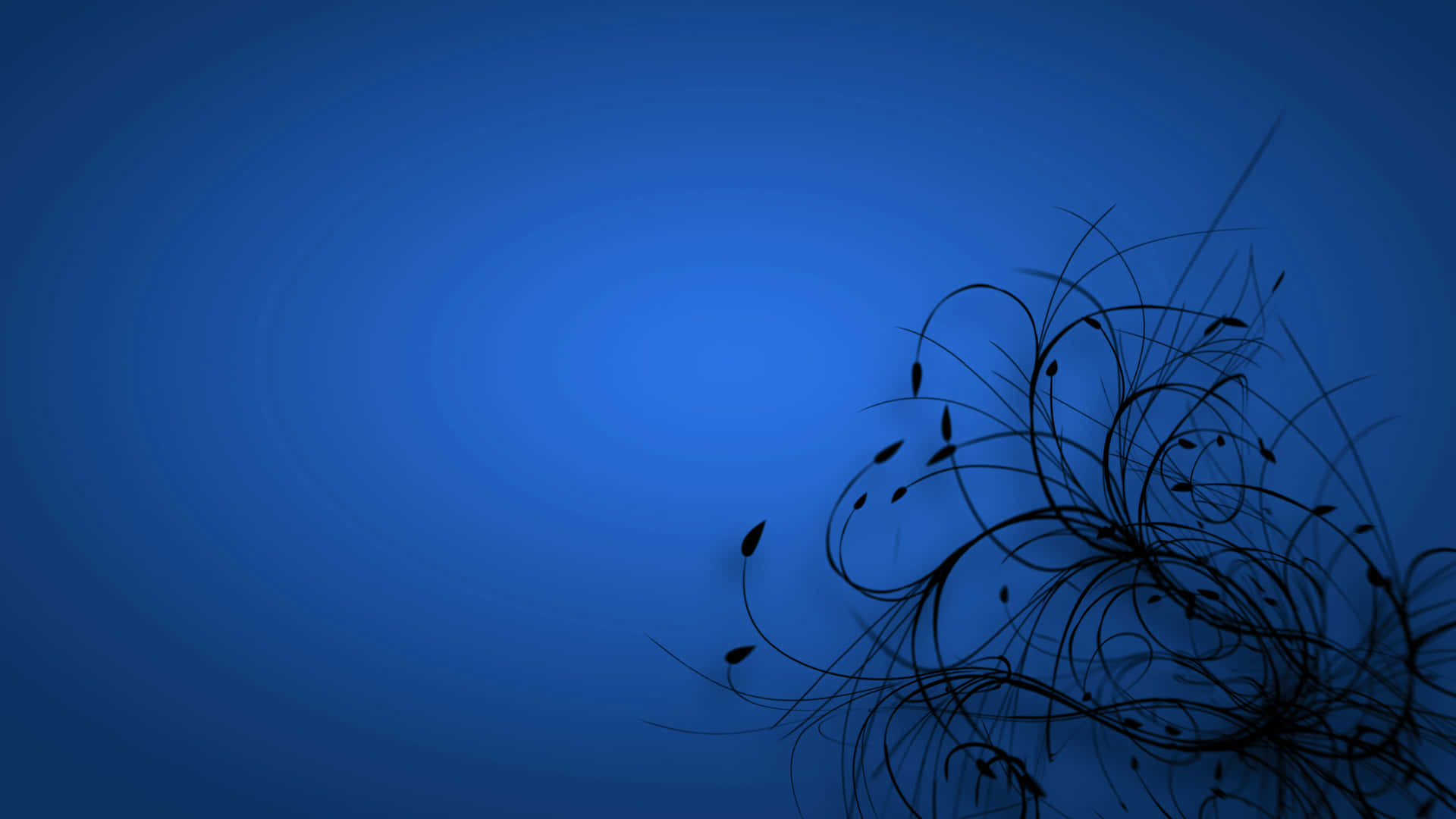sapphire blue, black abstract swirls, leaf accents, Full HD Desktop Wallpaper