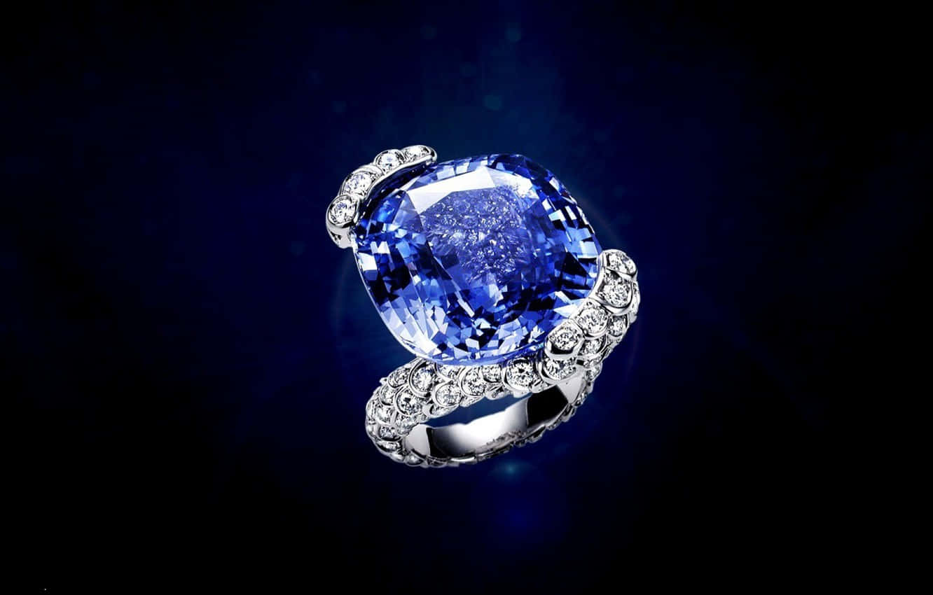 Sapphire Blue, cushion-cut blue sapphire ring, diamond halo, HD Desktop Wallpaper