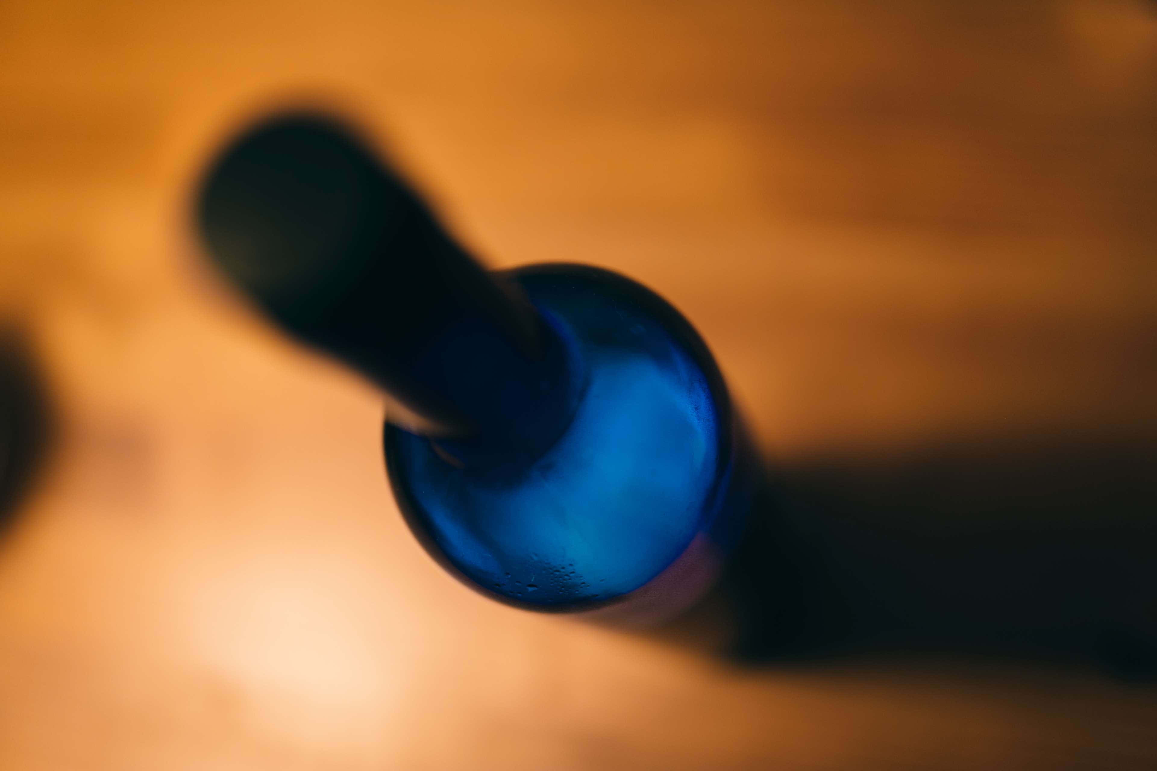 Sapphire Blue, blue glass bottle, black cap, 4K Desktop Wallpaper