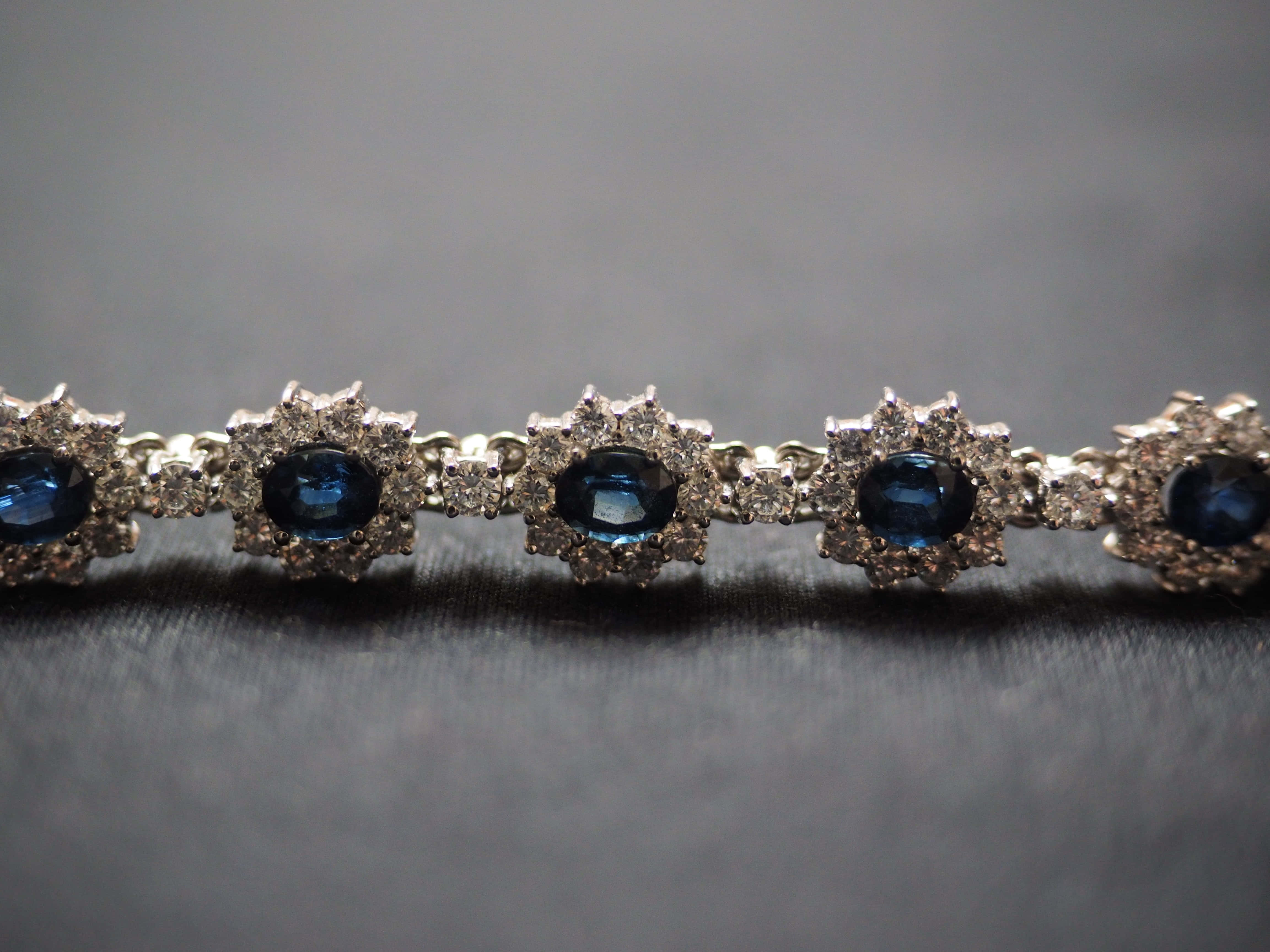 sapphire blue, silver bracelet, deep blue sapphires, 4K Desktop Wallpaper