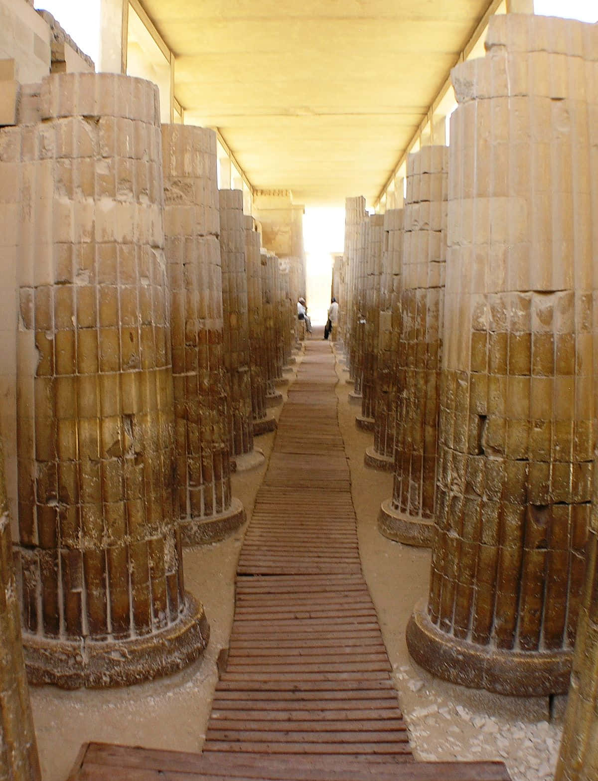 Saqqara Pyramid, wooden walkway, ancient stone columns, HD Phone Wallpaper