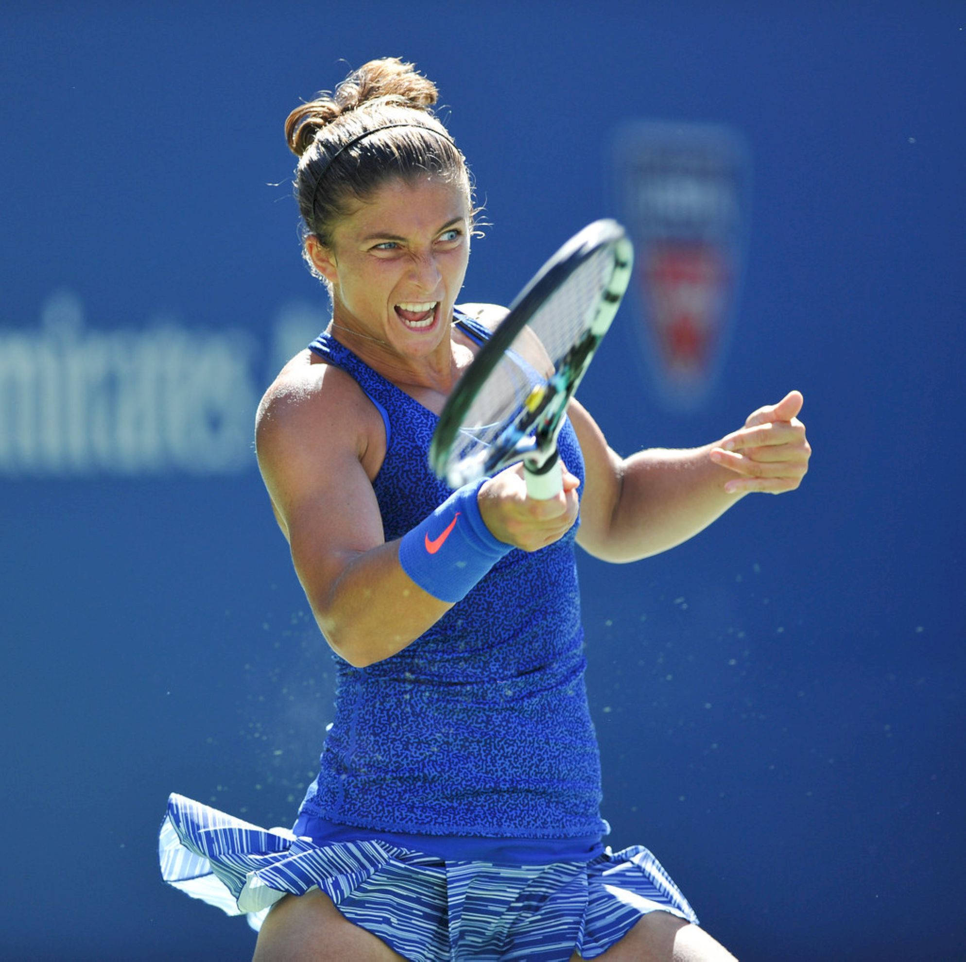 Sara Errani, blue gear, blue court backdrop, Full HD Desktop Wallpaper