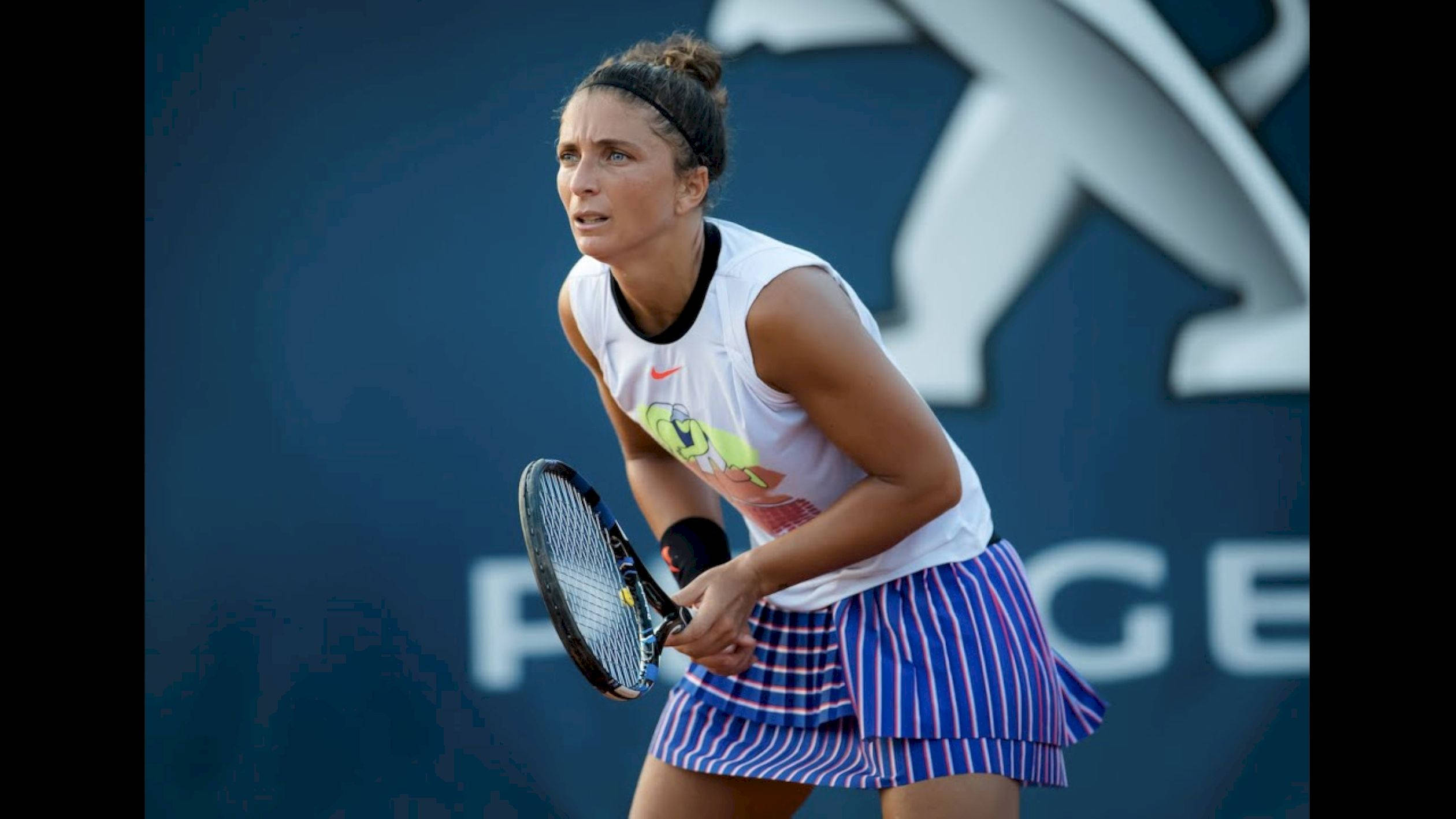 Sara Errani, white top, striped skirt, Full HD Desktop Wallpaper
