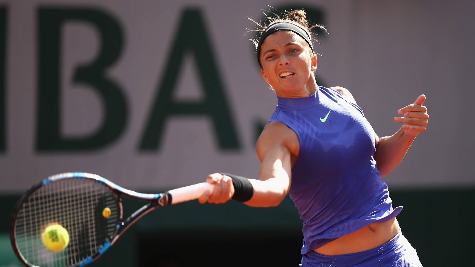 Sara Errani, blue outfit, yellow ball, Full HD Desktop Wallpaper