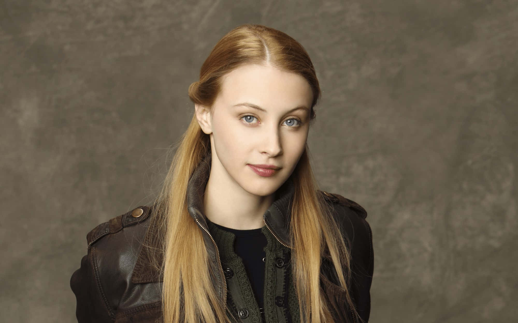 Sarah Gadon, brown leather jacket, long blonde hair, Full HD Desktop Wallpaper