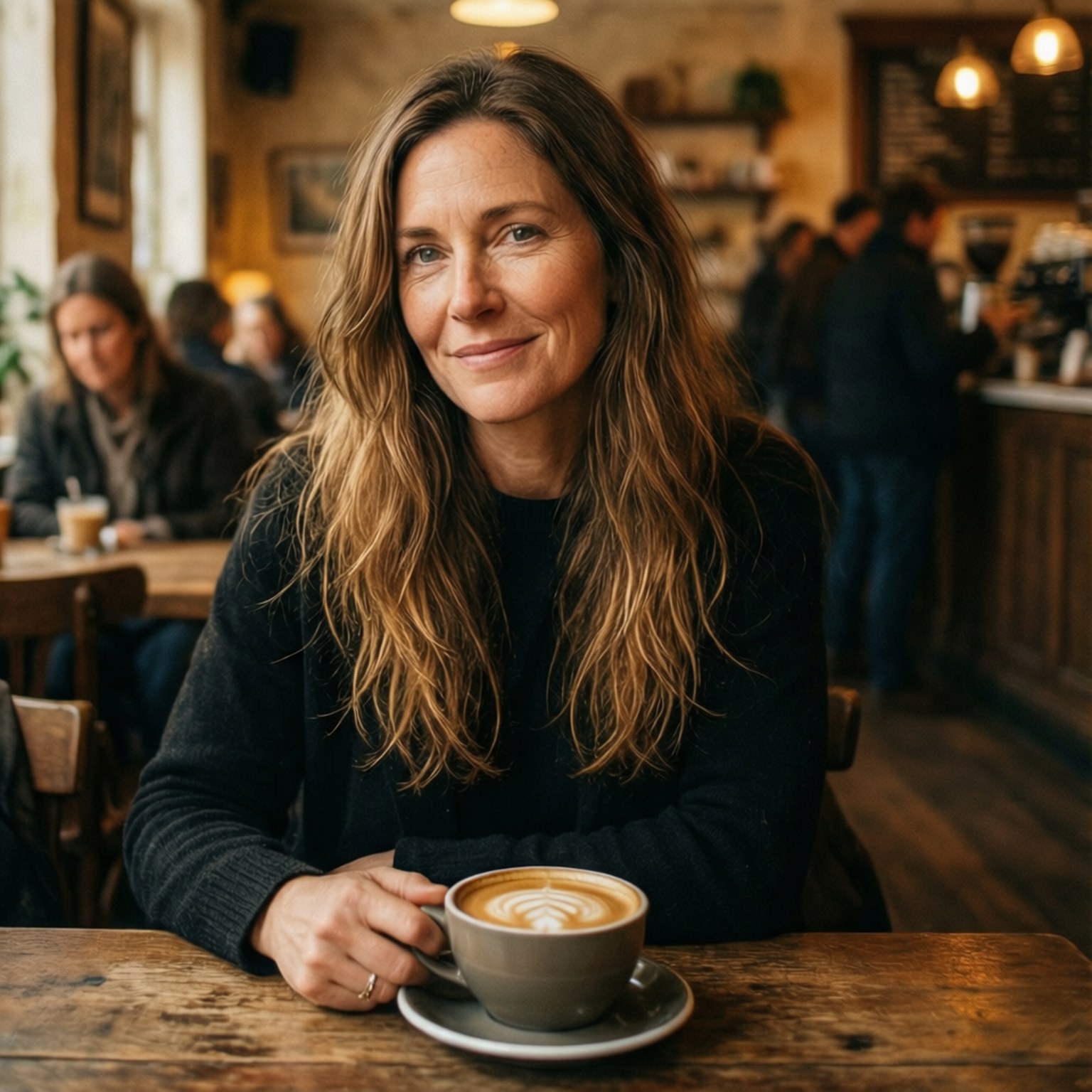 Sarah Jeanne Labrosse, latte, cozy coffee shop, HD Desktop Wallpaper