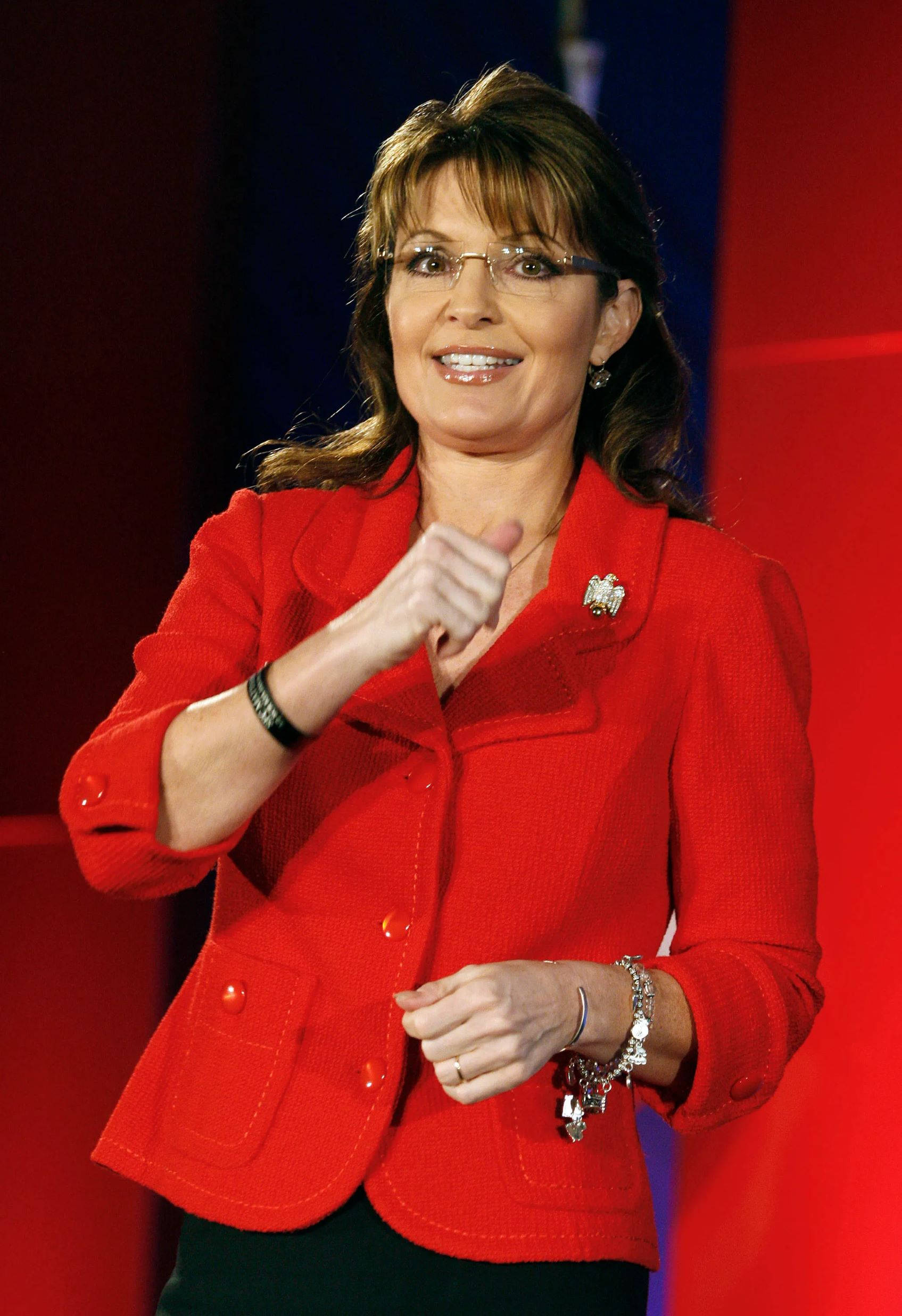 Sarah Palin, bright red blazer, thumbs up, Full HD Phone Wallpaper