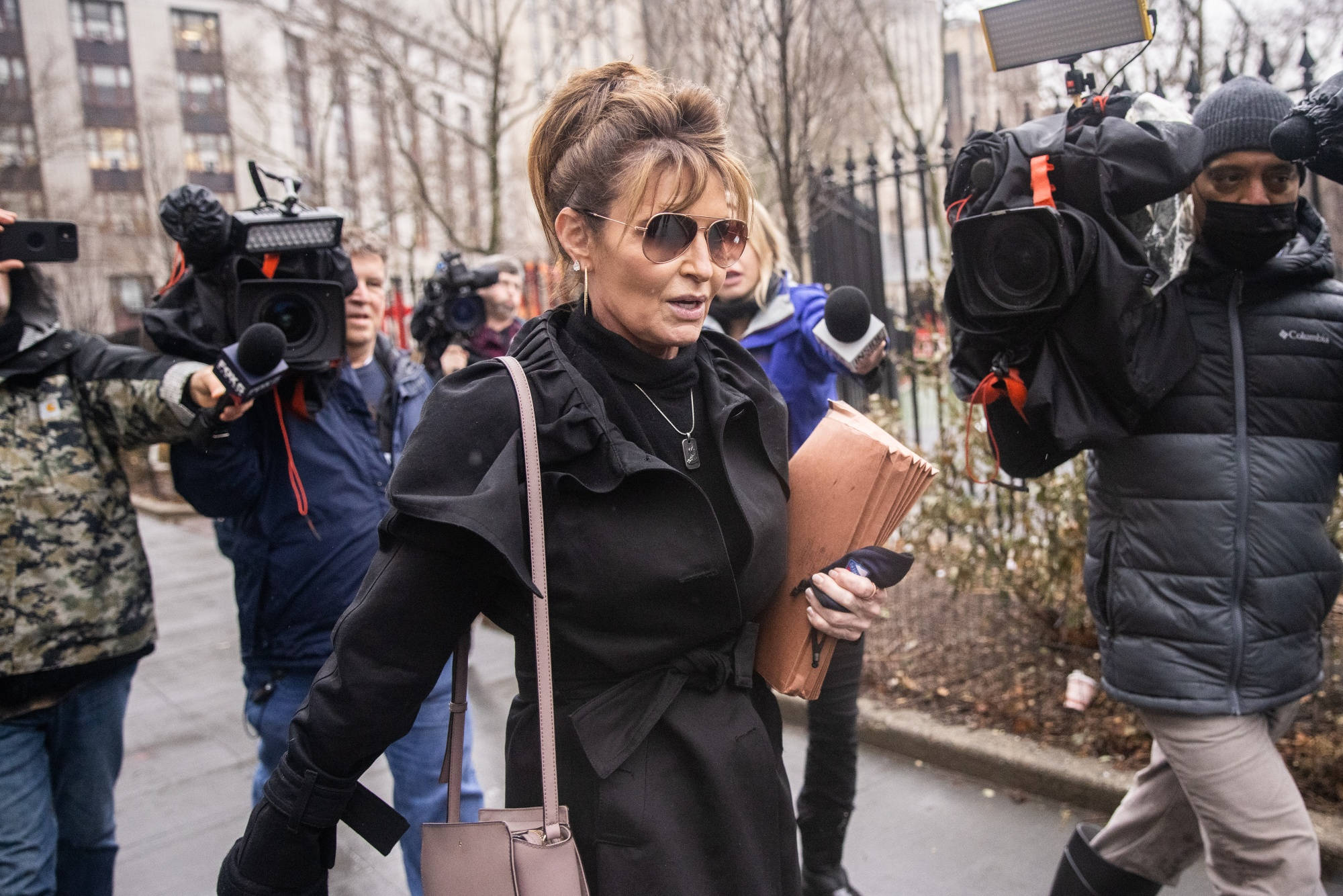 Sarah Palin, black coat, sunglasses, Full HD Desktop Wallpaper