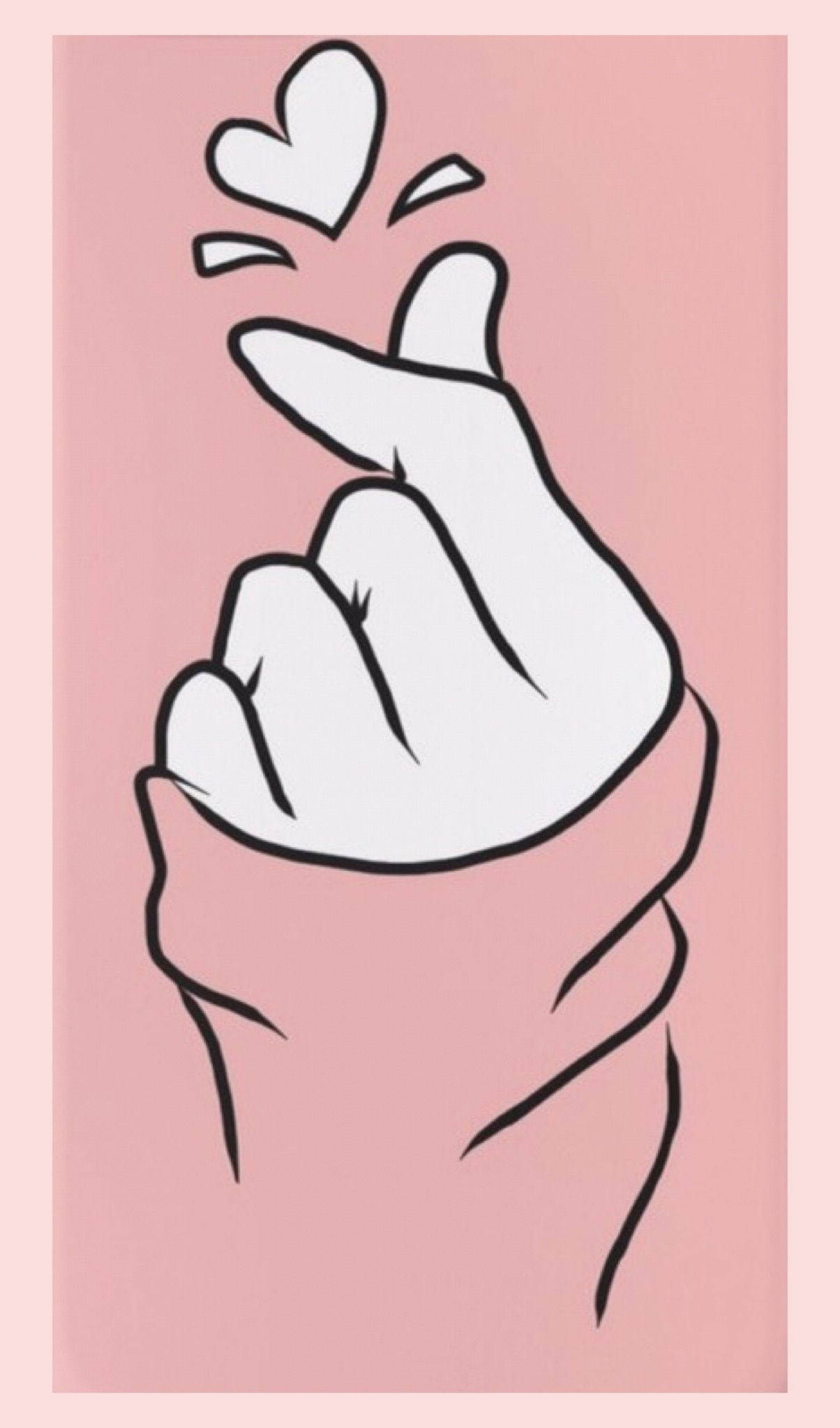 Saranghae, finger heart, pink frame, Full HD Phone Wallpaper