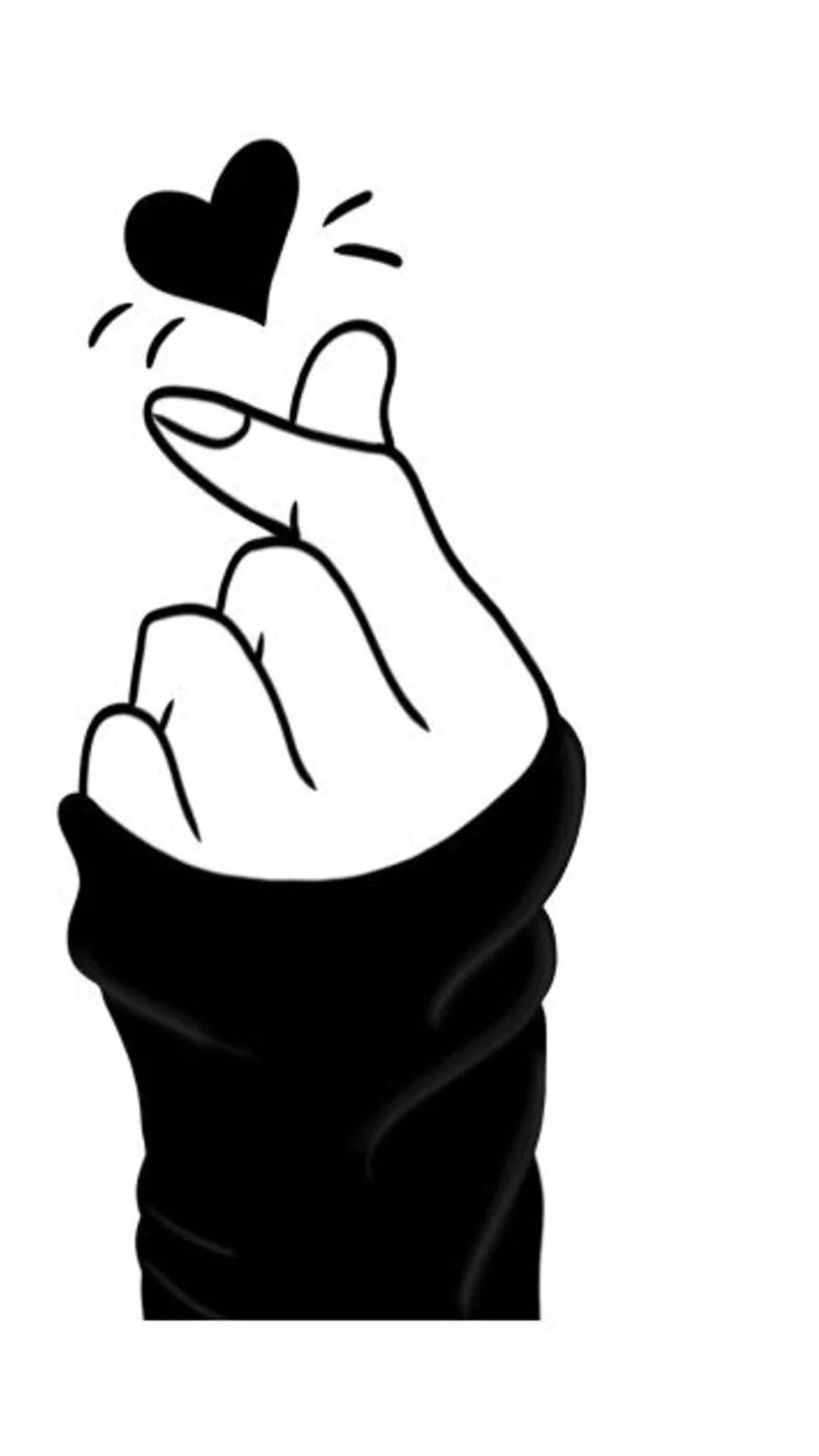 Saranghae, finger heart, black and white line drawing, Full HD Phone Wallpaper