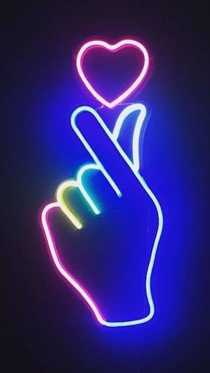 Saranghae, finger heart, neon sign, HD Phone Wallpaper