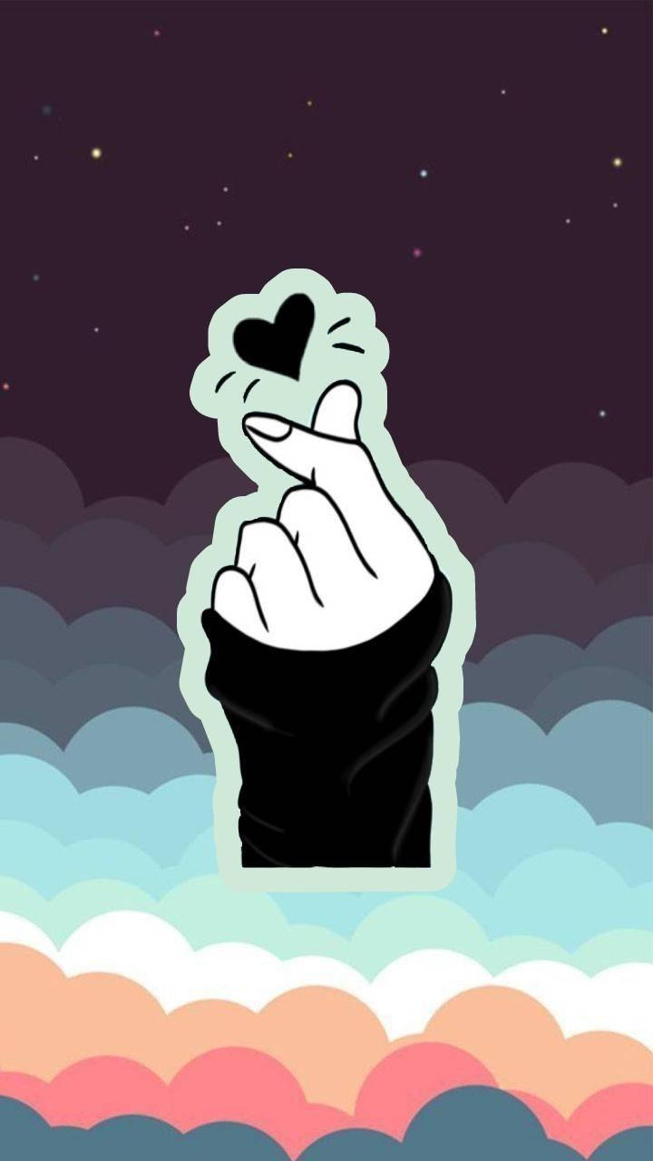 Saranghae, finger heart, colorful clouds, HD Phone Wallpaper