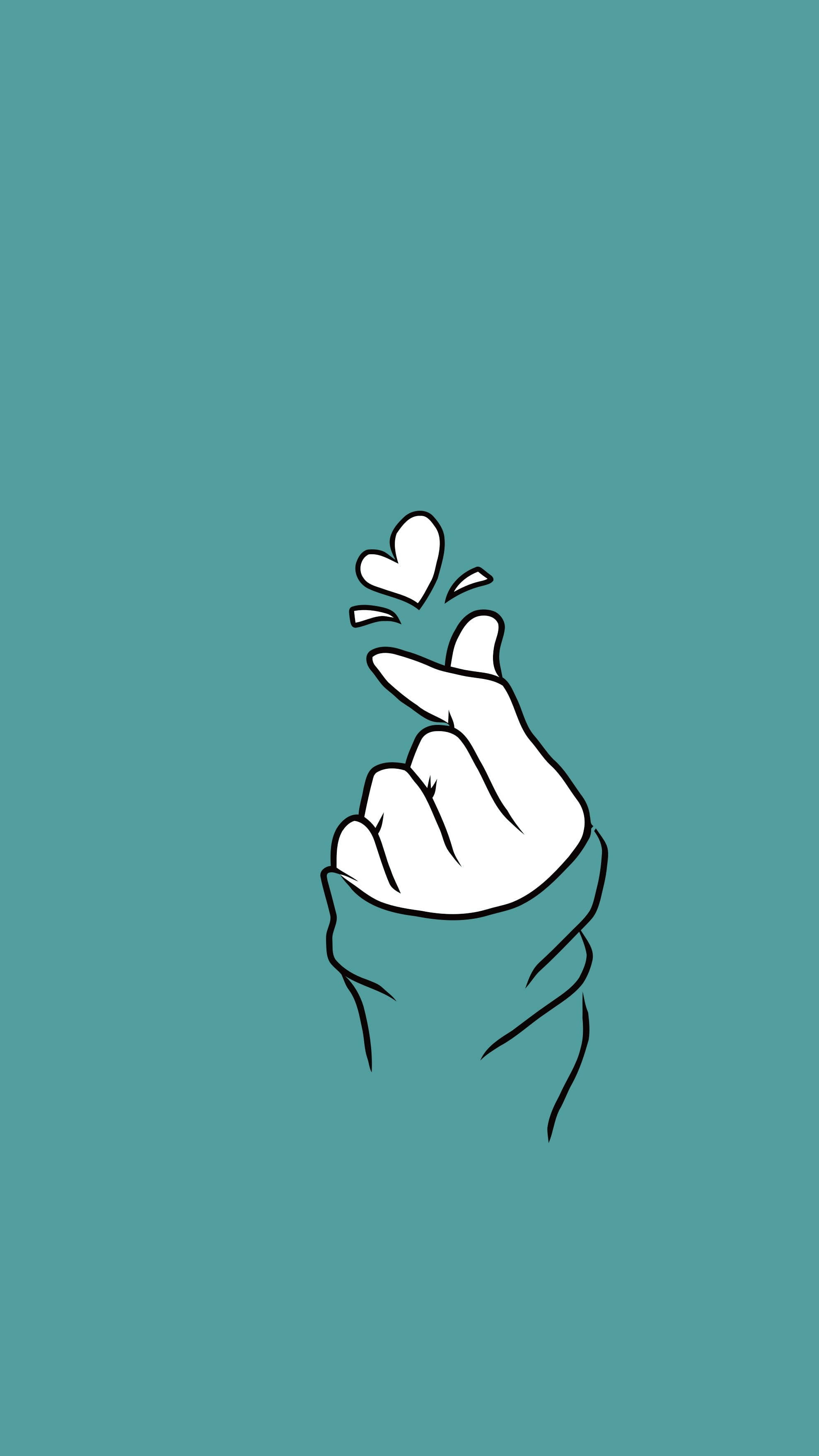 Saranghae, teal, finger heart, 2K Phone Wallpaper