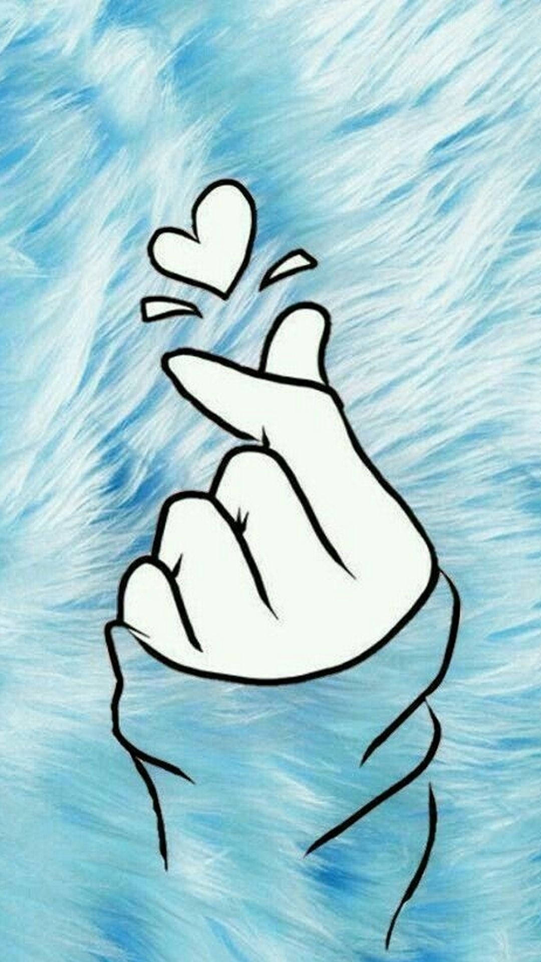 Saranghae, finger heart, blue rug, Full HD Phone Wallpaper