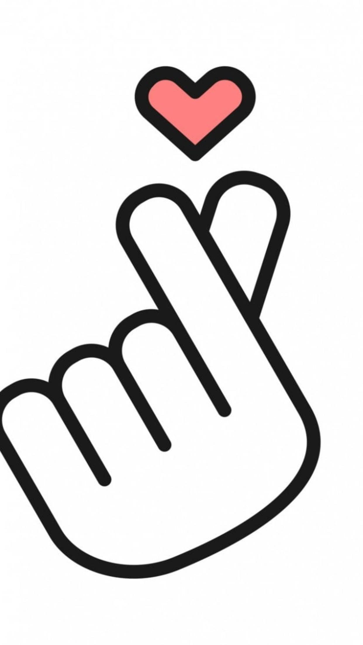 minimalistic saranghae finger heart, black outline hand, pink heart, Full HD Phone Wallpaper