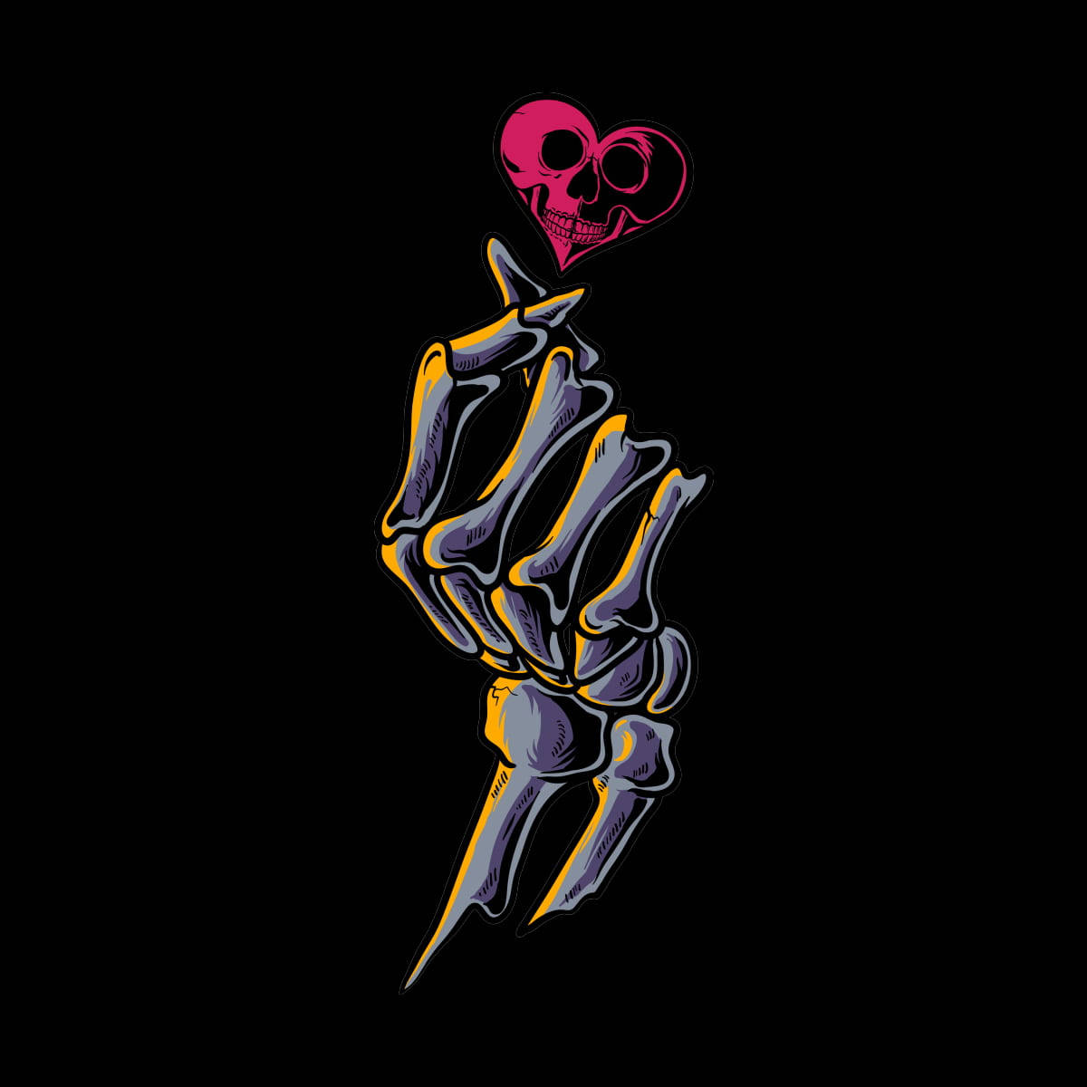 skeleton hand, pink skull-shaped heart, black background, SD Desktop Wallpaper