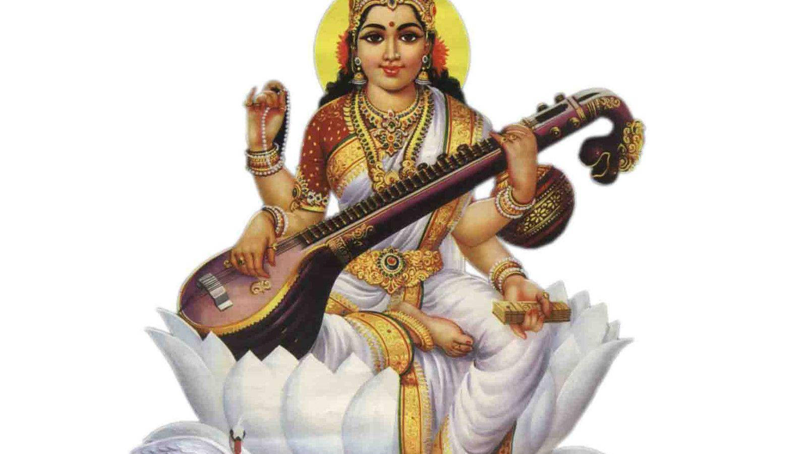 Saraswati, many arms, gold jewelry, HD Desktop Wallpaper