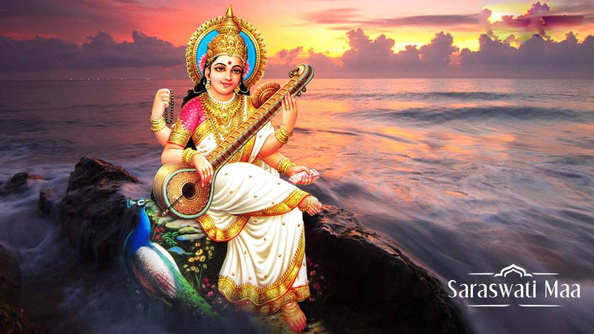 Saraswati Mata, rock, seaside rock, Full HD Desktop Wallpaper