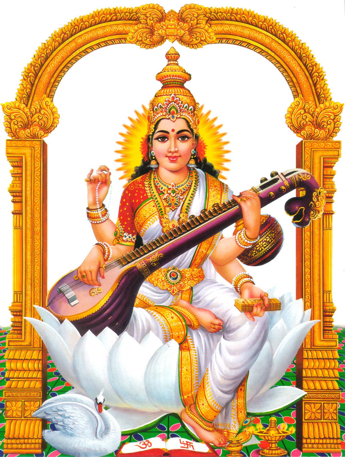Saraswati Mata, gold, jewels, HD Phone Wallpaper