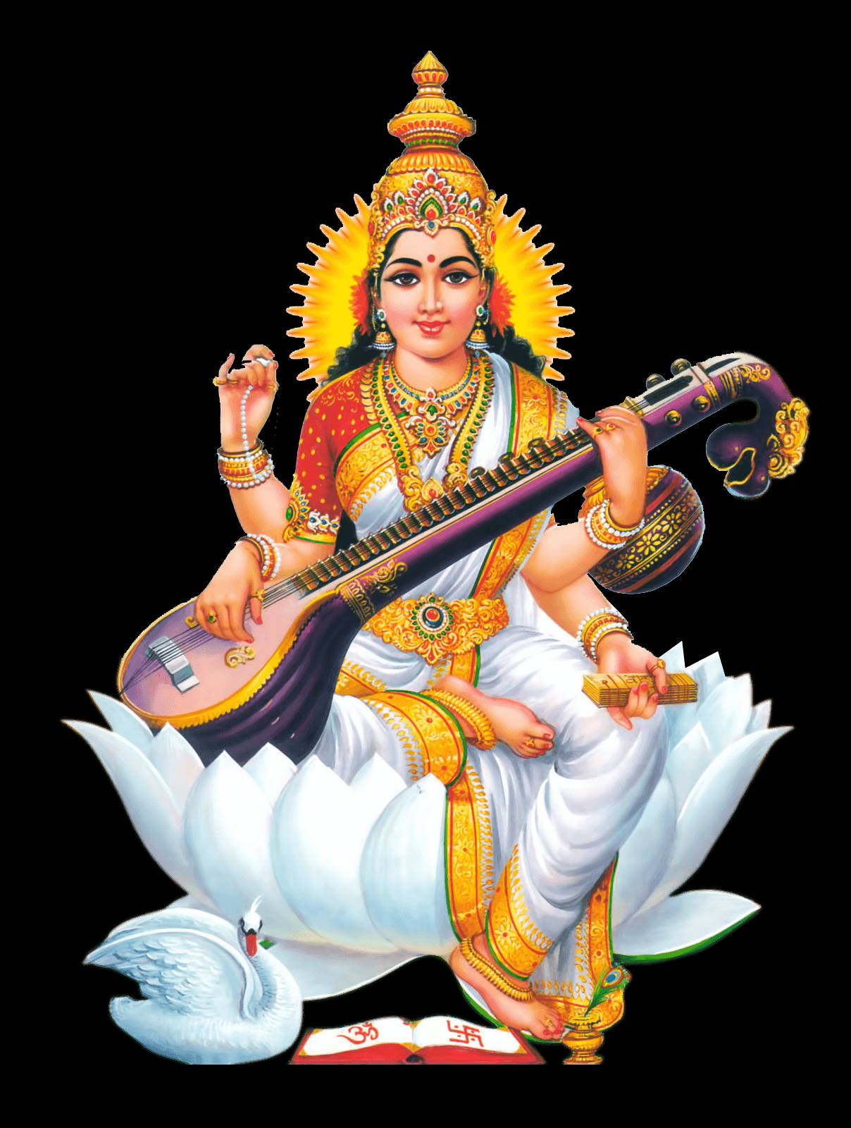 Saraswati Mata, white lotus, sitar, HD Phone Wallpaper