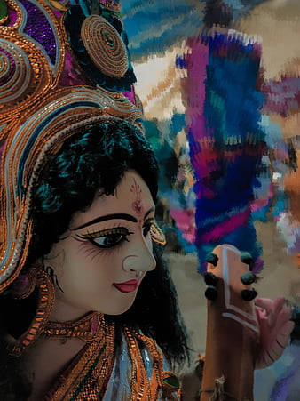 Saraswati, golden headdress, jewelry, SD Phone Wallpaper