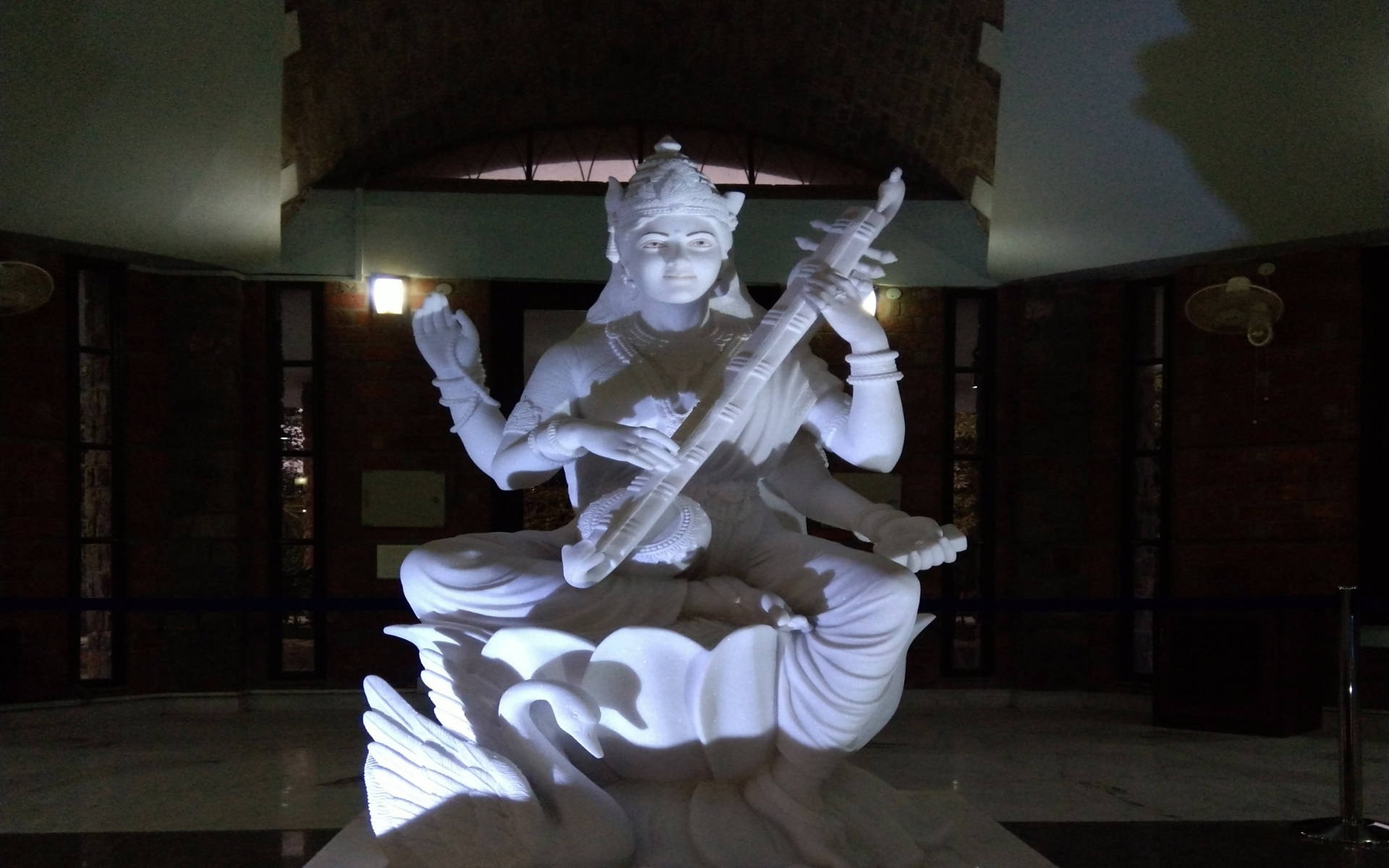Saraswati, white marble statue, multi-armed deity, Full HD Desktop Wallpaper