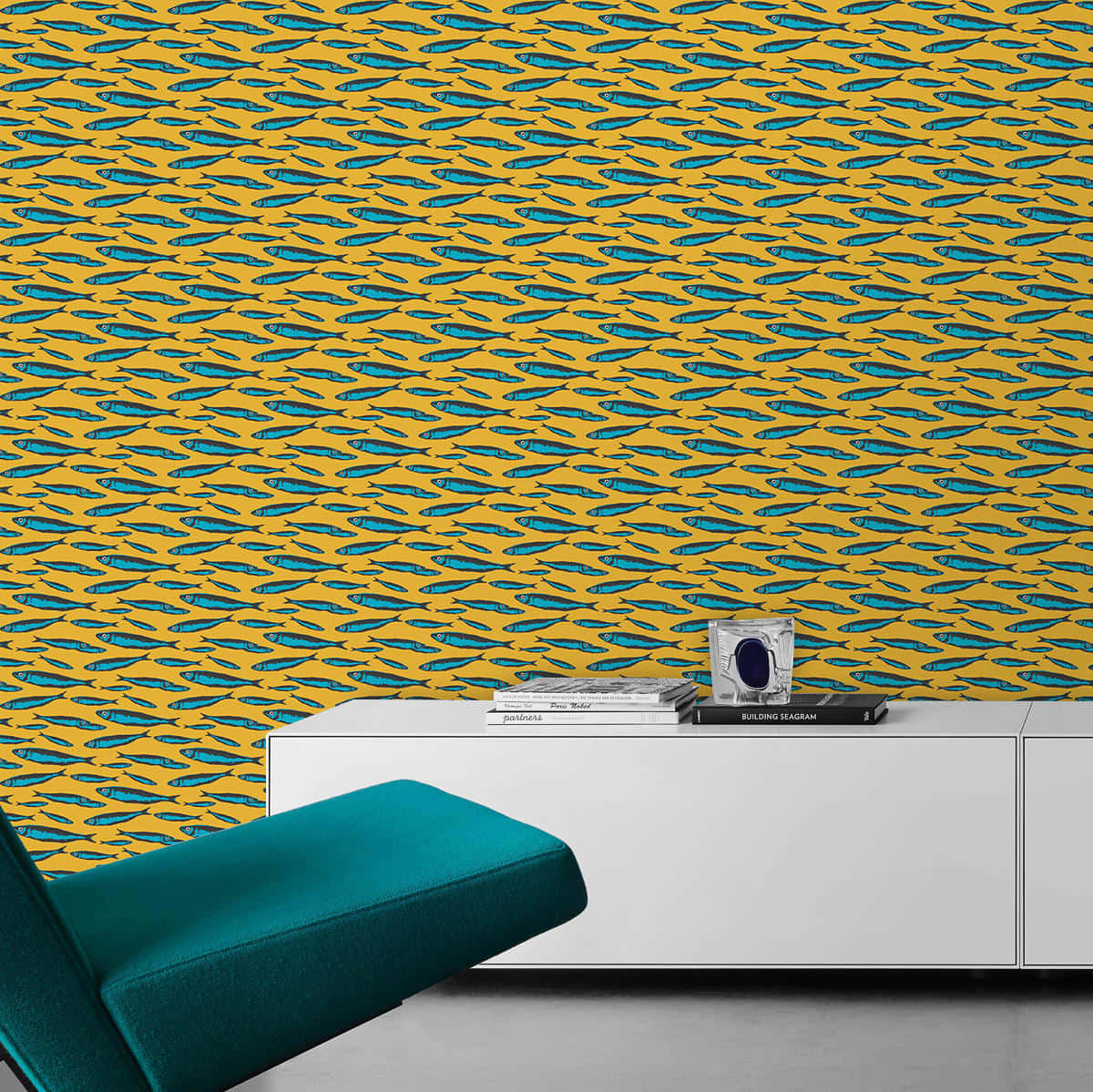 Sardine Pattern Wallpaper, teal fish patterns, white console, SD Desktop Wallpaper