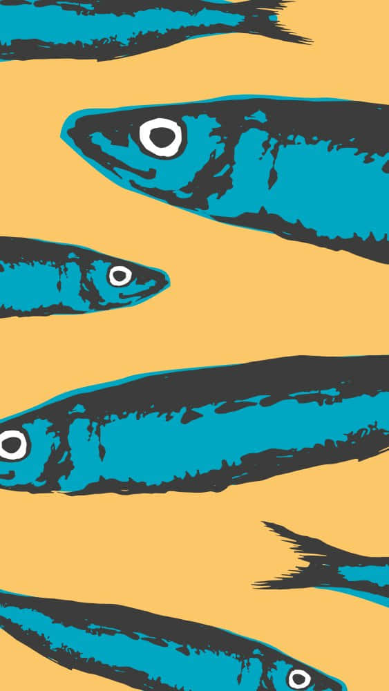 stylized sardines, blue fish, white eyes, SD Phone Wallpaper