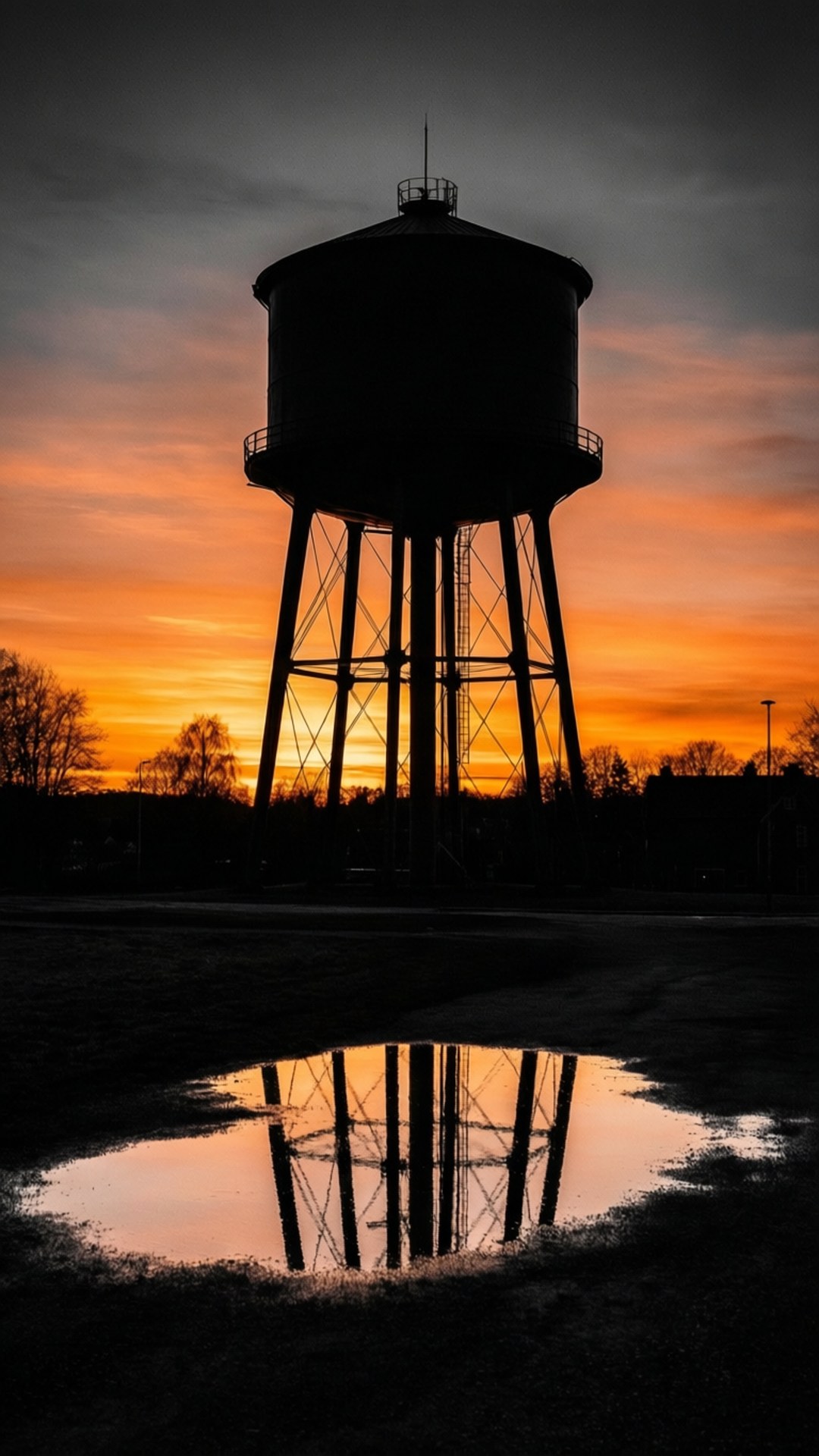 Sarpsborg water tower, sunrise, silhouette, Full HD Phone Wallpaper