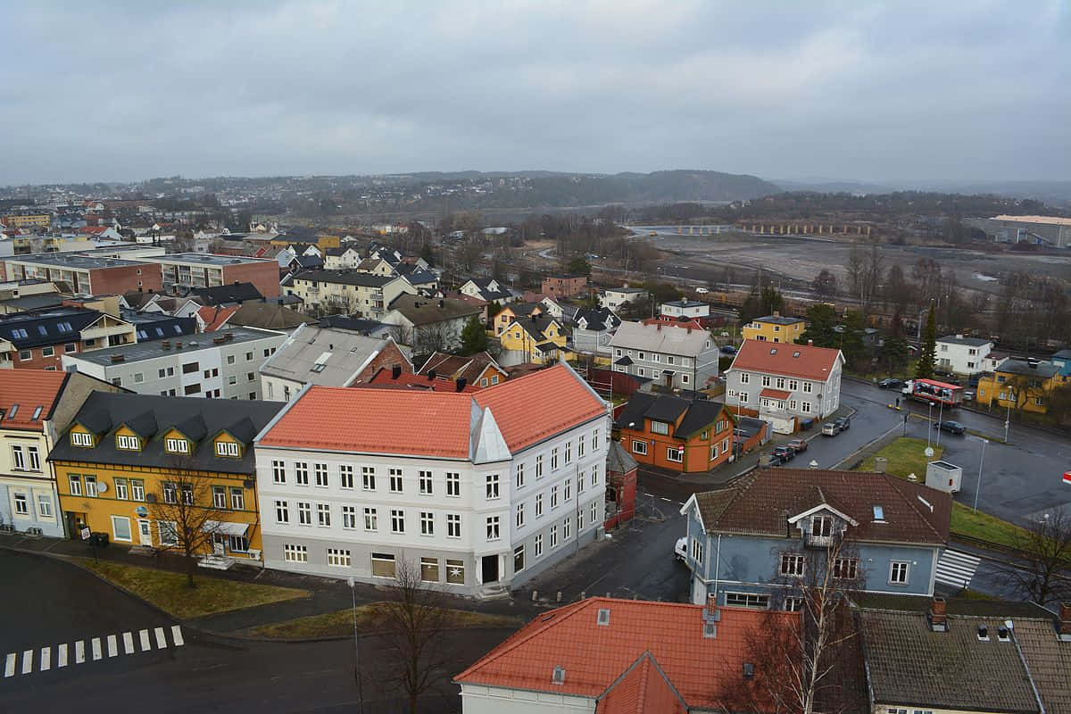 Sarpsborg, sunset, aerial view, SD Desktop Wallpaper