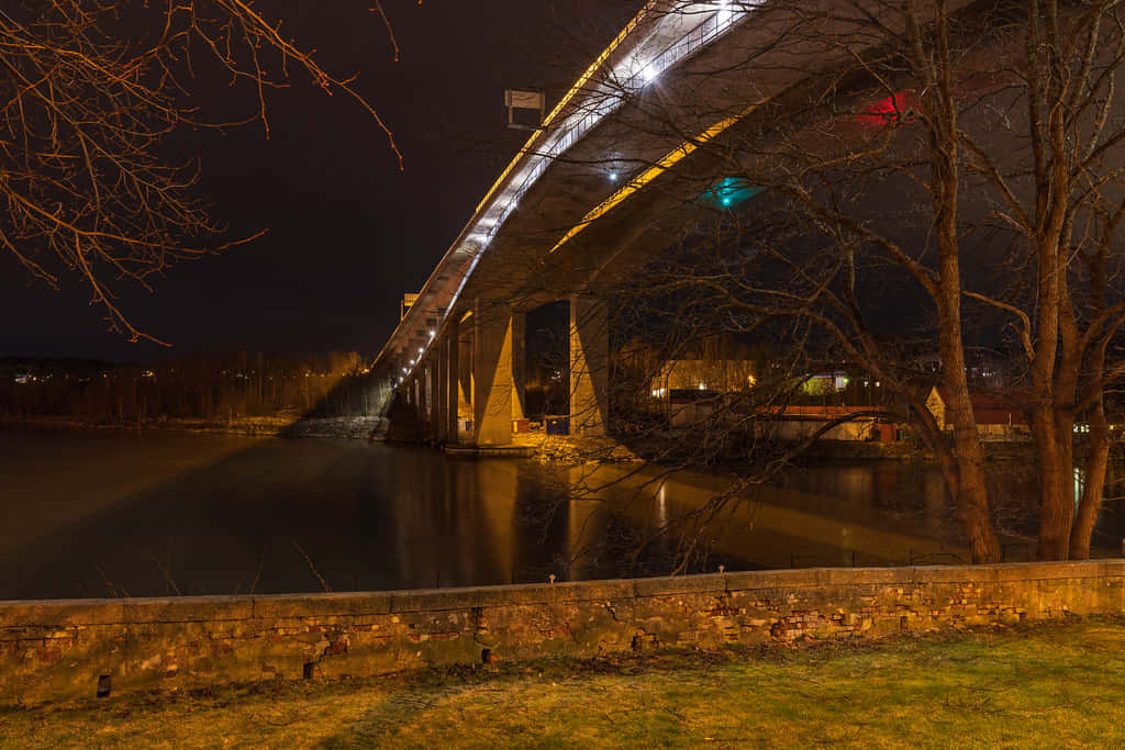 Sarpsborg, arced bridge, dark river, SD Desktop Wallpaper