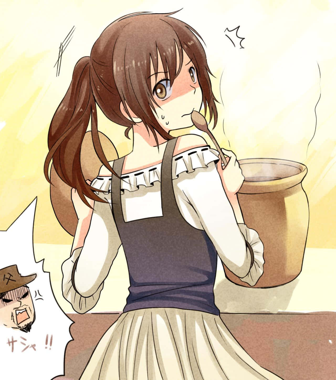 Sasha Blouse, brown-haired anime girl, frilly apron, HD Phone Wallpaper