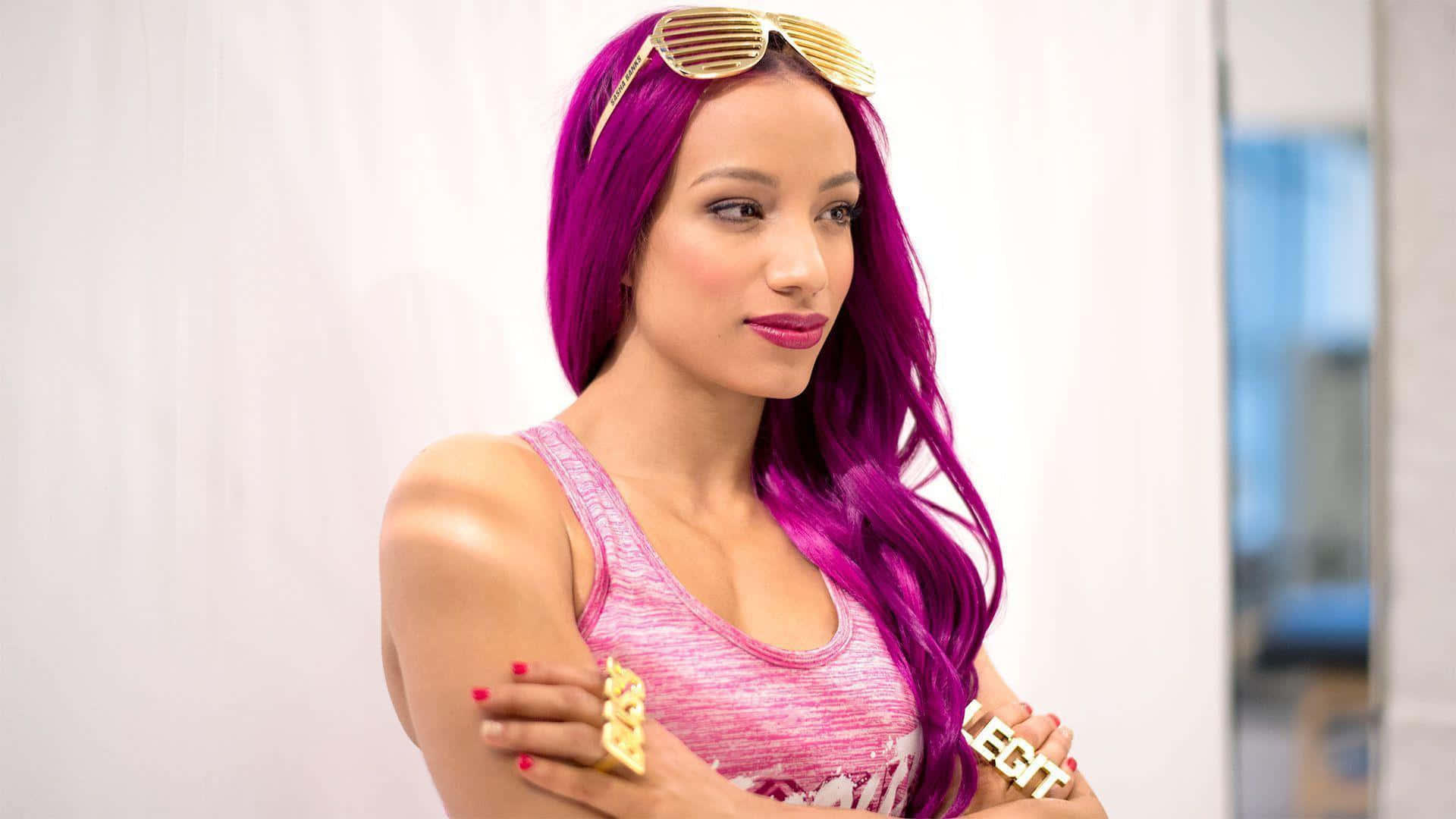 Sasha Banks, purple hair, gold jewelry, Full HD Desktop Wallpaper