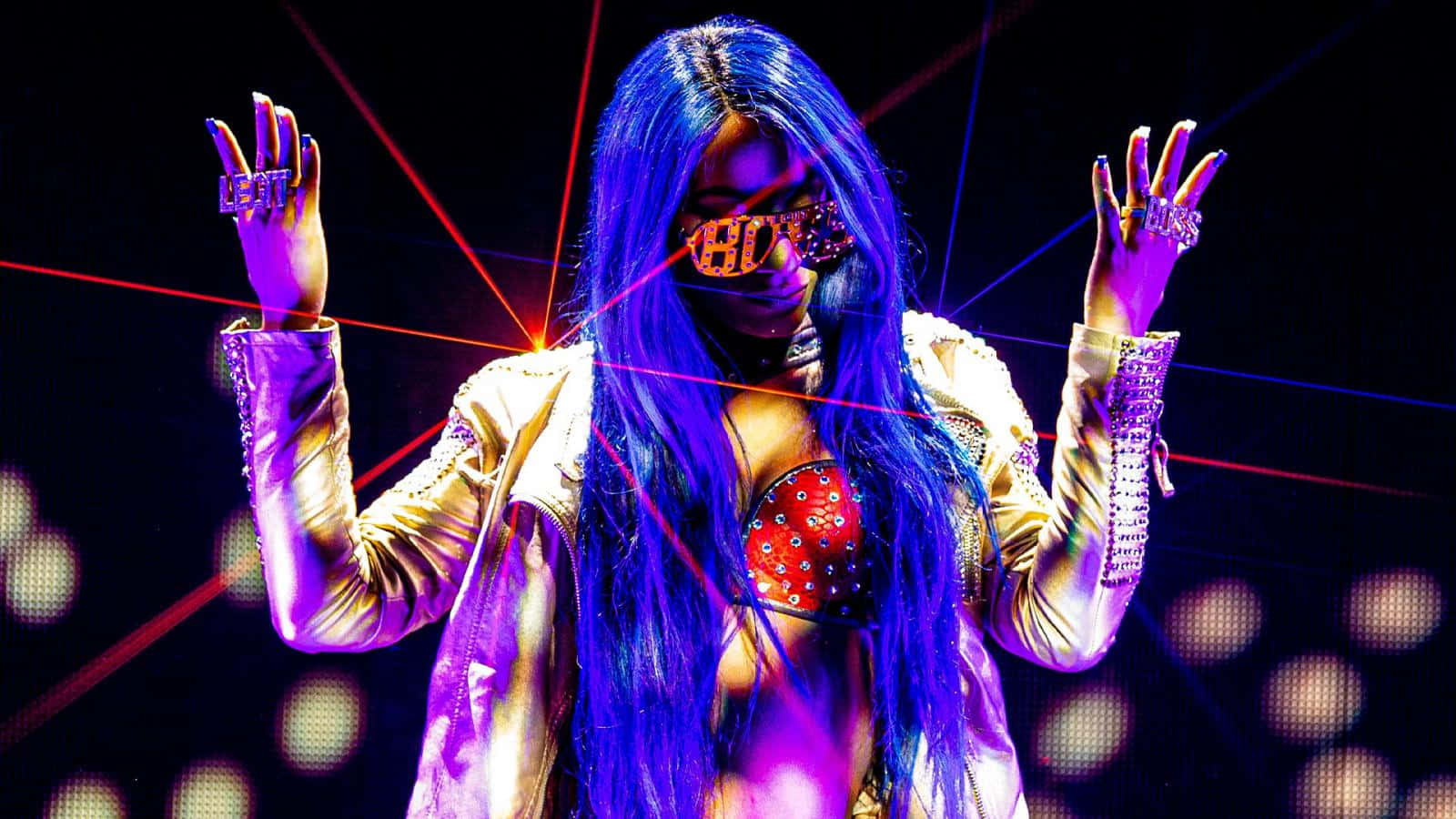 Sasha Banks, blue hair, glowing 'HOT' mask, HD Desktop Wallpaper