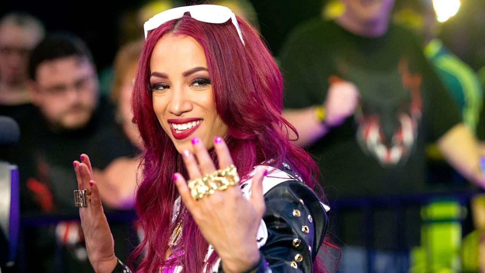 Sasha Banks, vibrant magenta hair, white sunglasses, HD Desktop Wallpaper