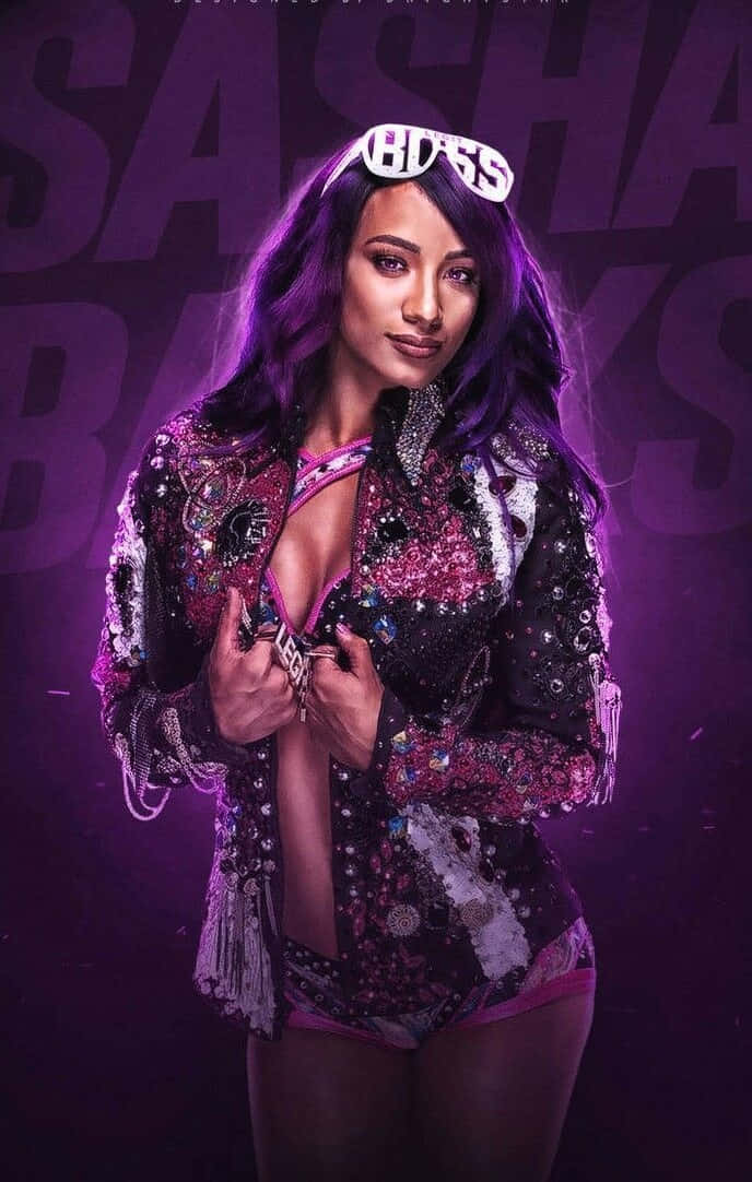 Sasha Banks, purple hair, glittering outfit, SD Phone Wallpaper
