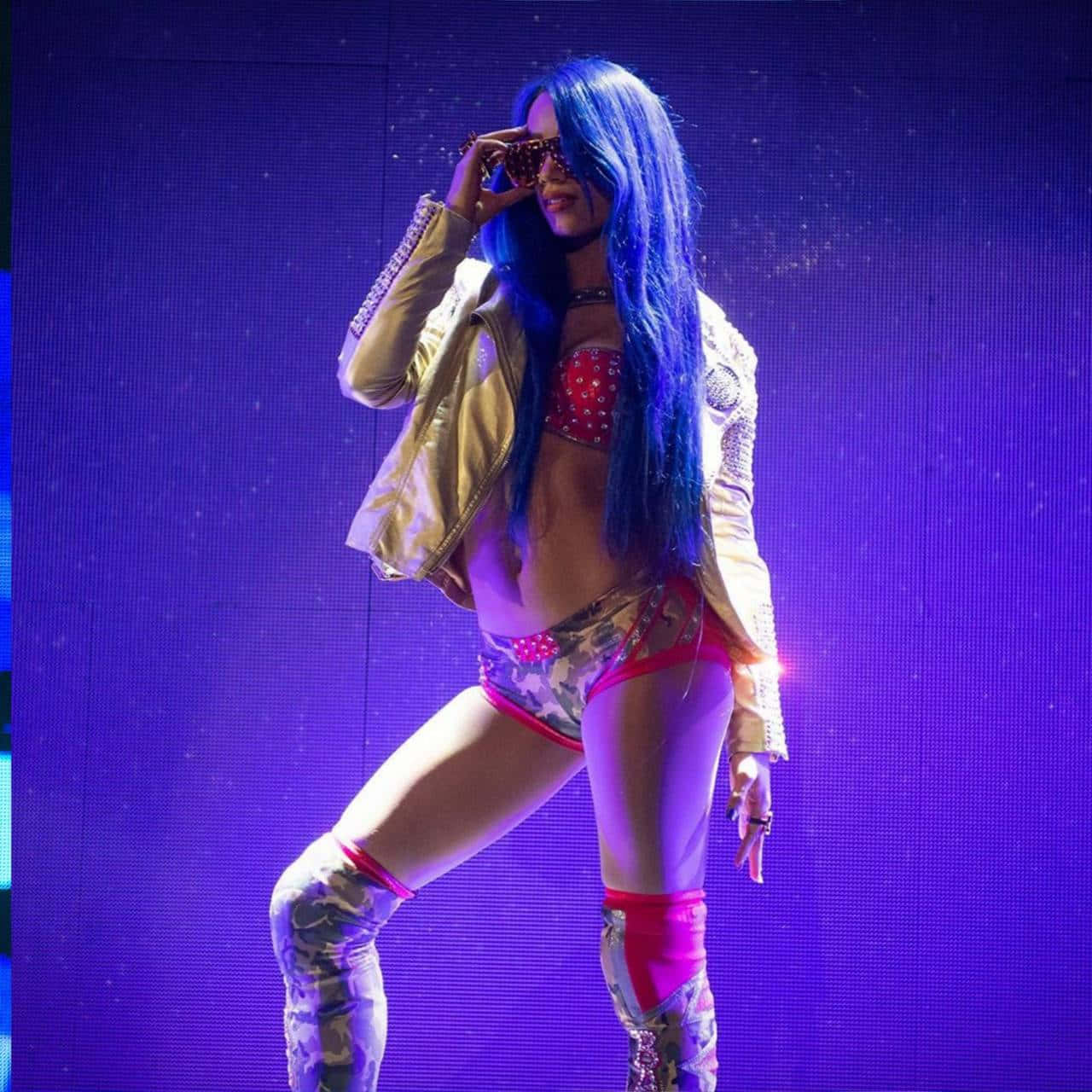 Sasha Banks, blue hair, sunglasses, HD Desktop Wallpaper
