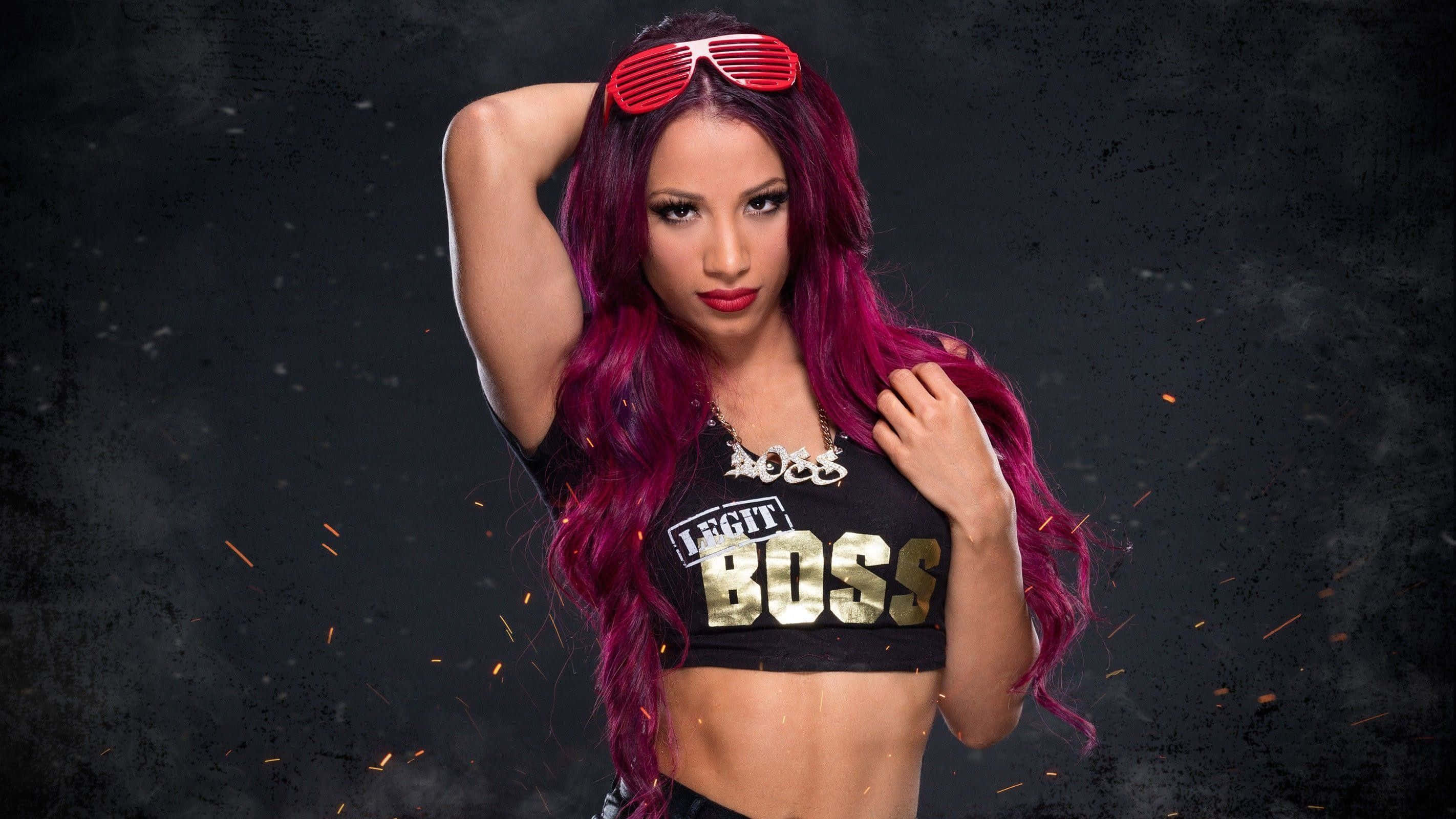 Sasha Banks, magenta hair, red sunglasses, 2K Desktop Wallpaper