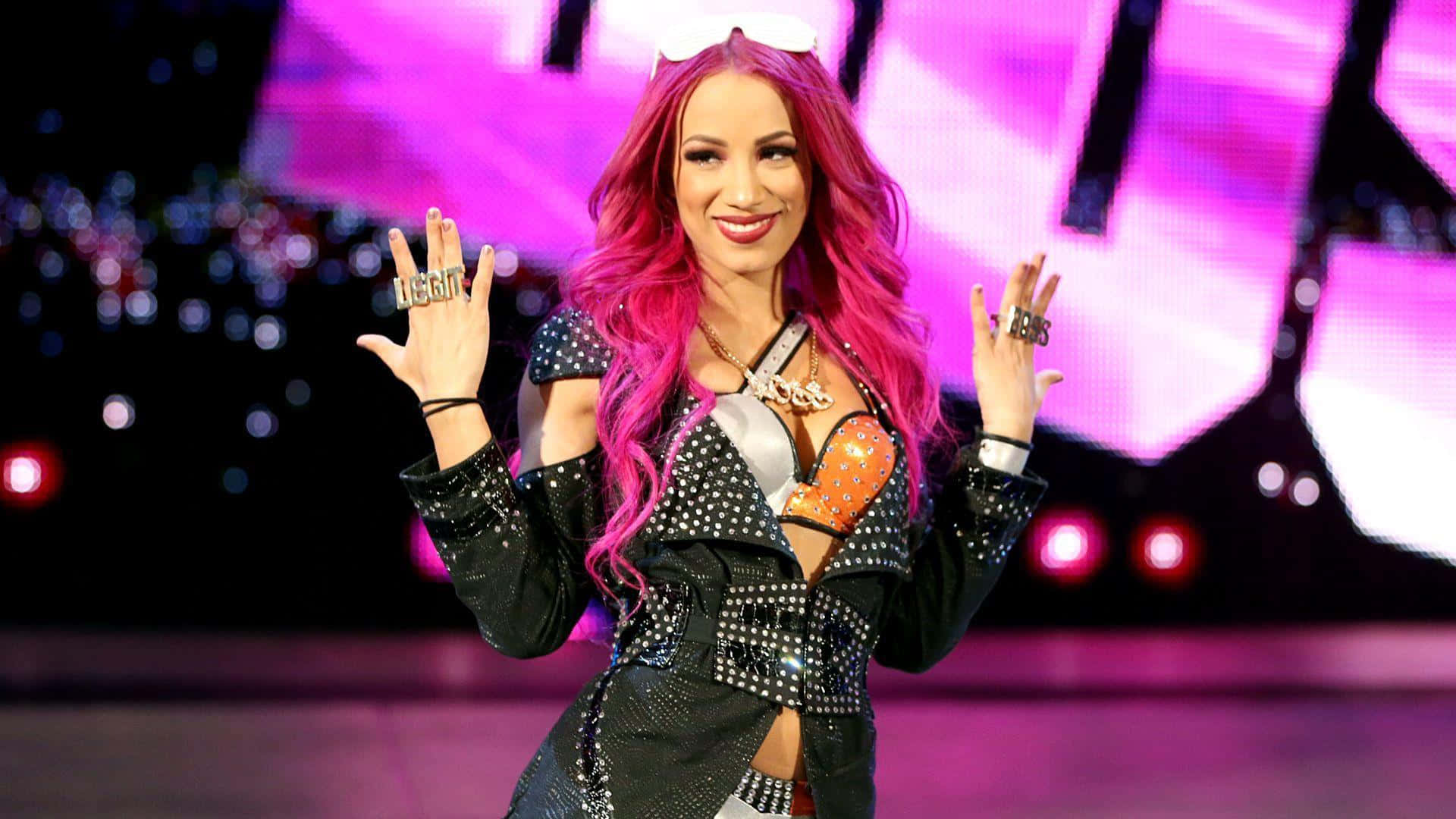 Sasha Banks, vibrant pink hair, glittering black jacket, Full HD Desktop Wallpaper