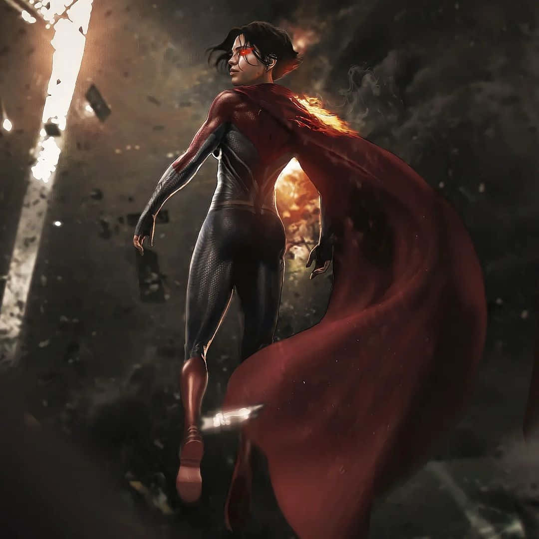 Supergirl, glowing red eyes, flowing red cape, SD Desktop Wallpaper