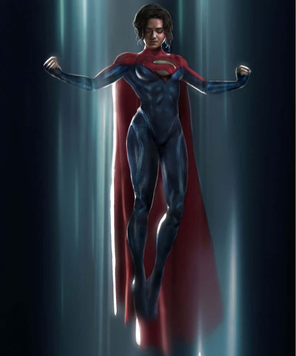 Supergirl, blue and red suit, flowing cape, SD Phone Wallpaper