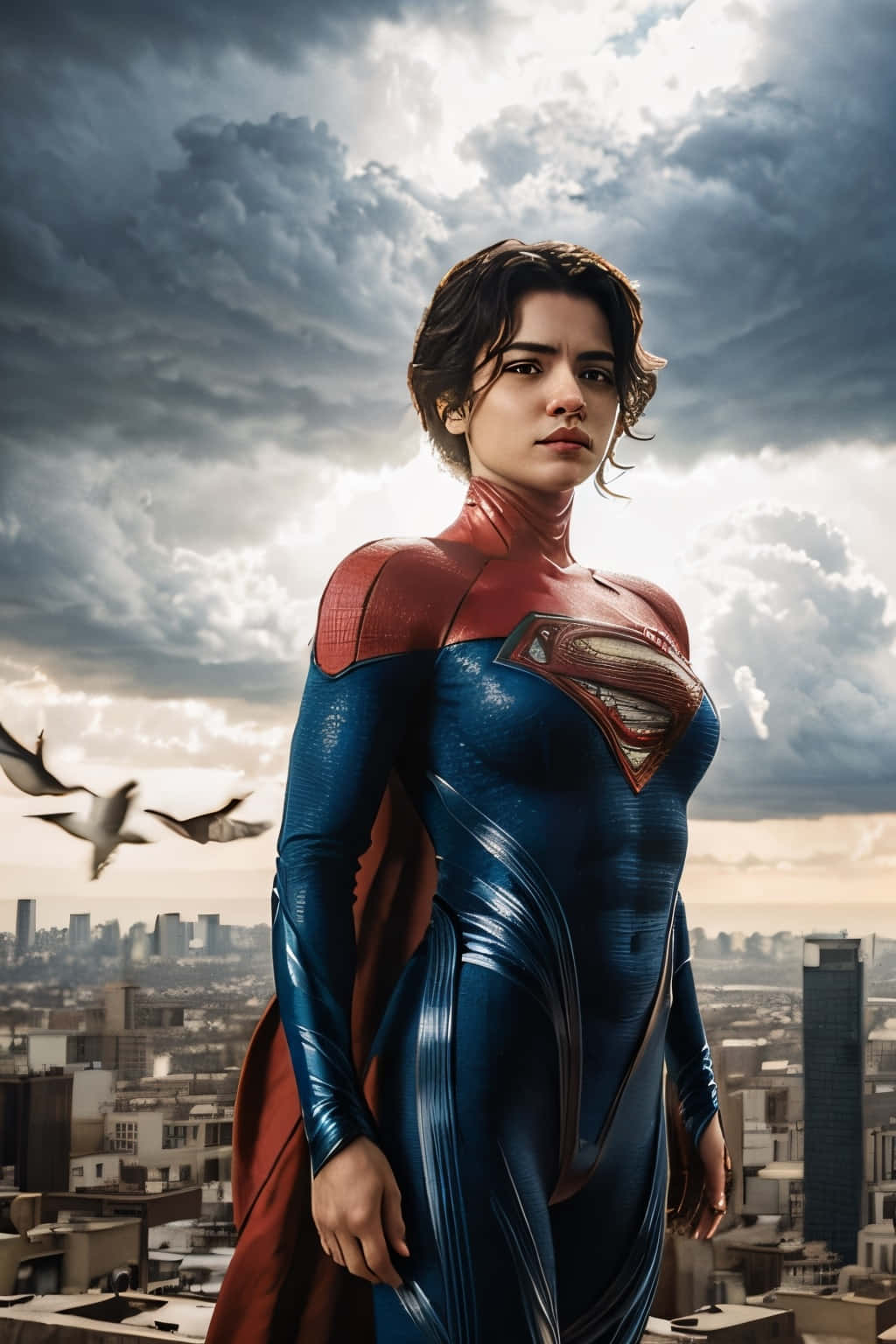 Sasha Calle Supergirl, blue and red suit, cityscape, HD Phone Wallpaper