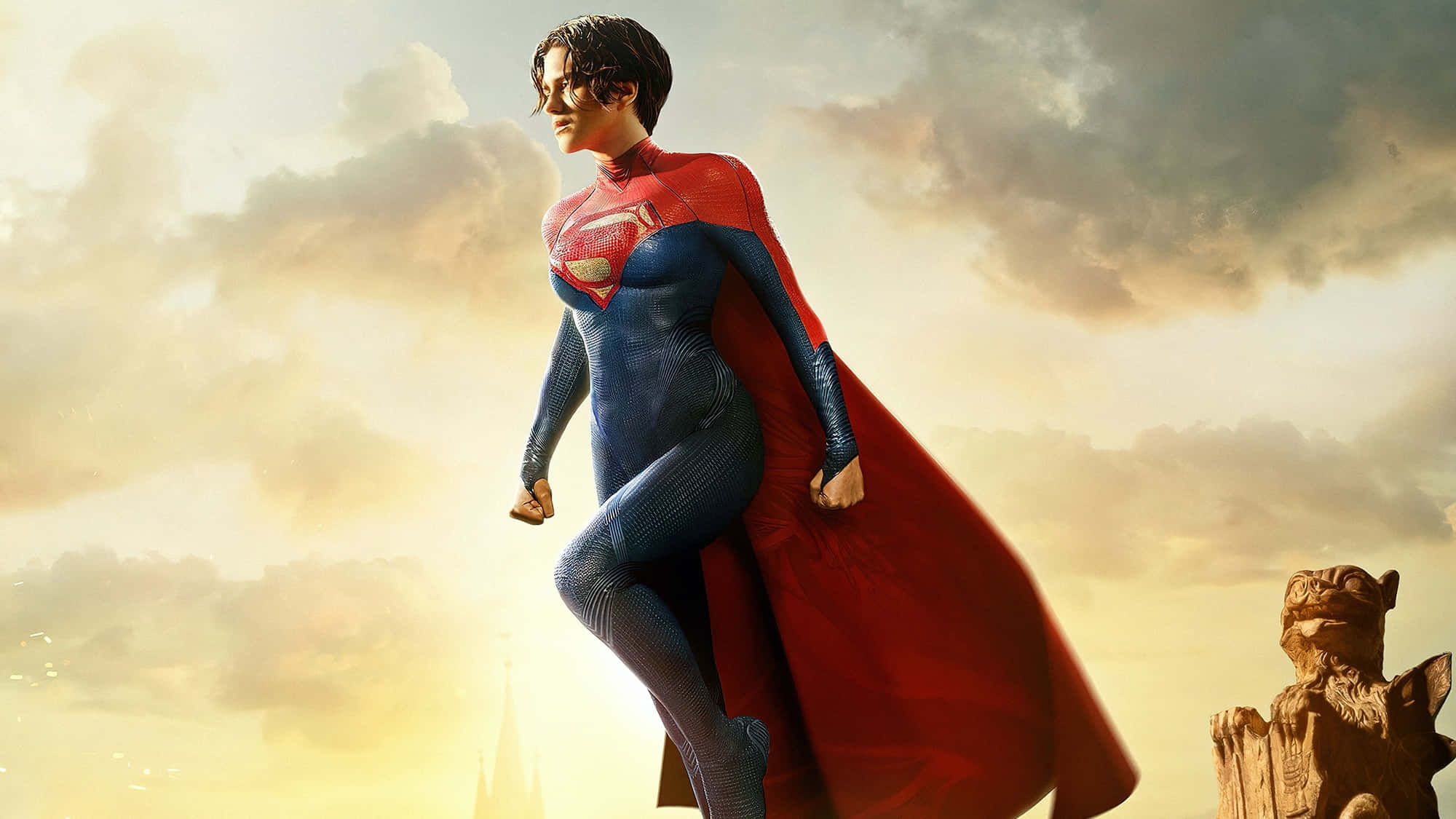 Sasha Calle, Supergirl, golden sunset sky, Full HD Desktop Wallpaper
