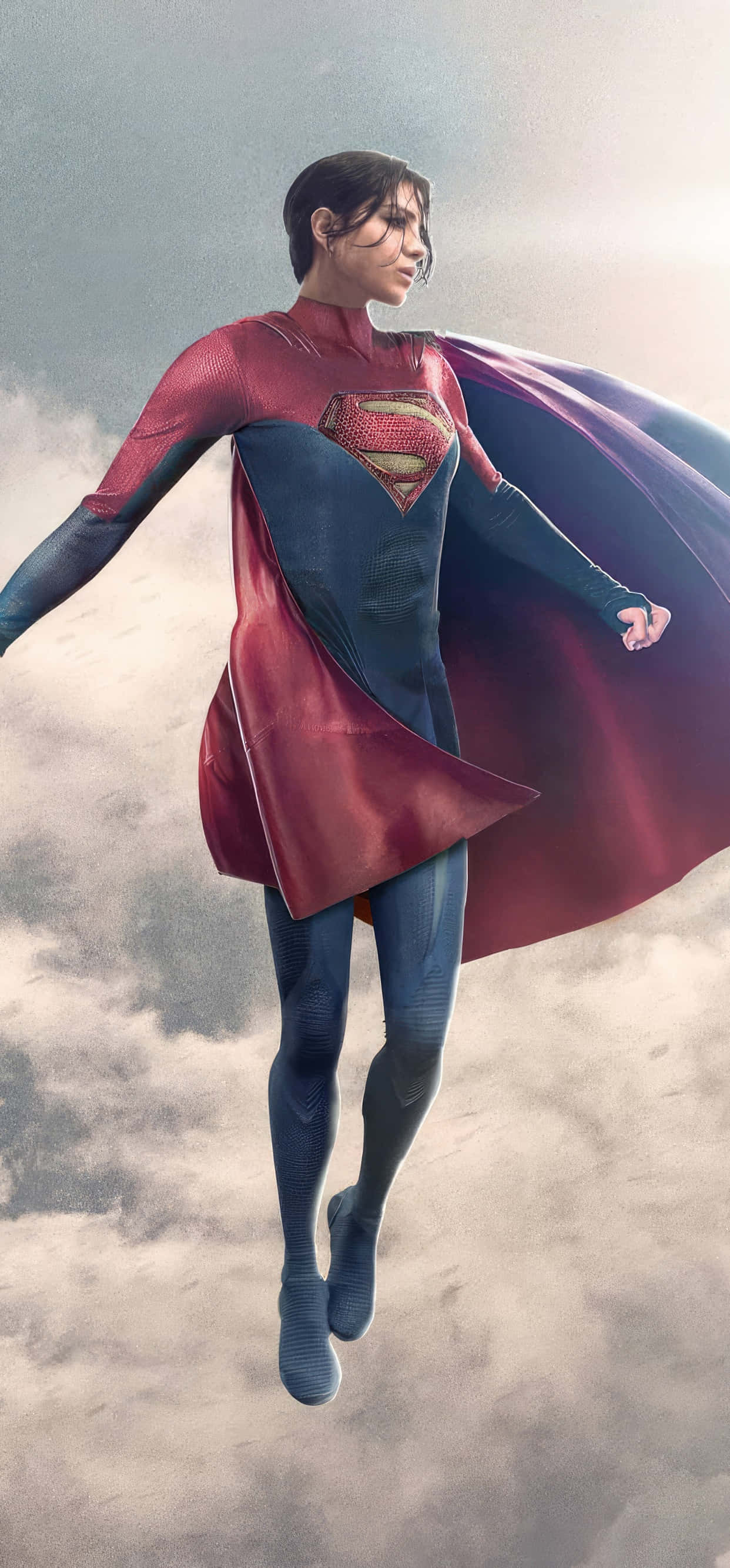 Sasha Calle Supergirl, red and blue suit, flowing cape, 2K Phone Wallpaper